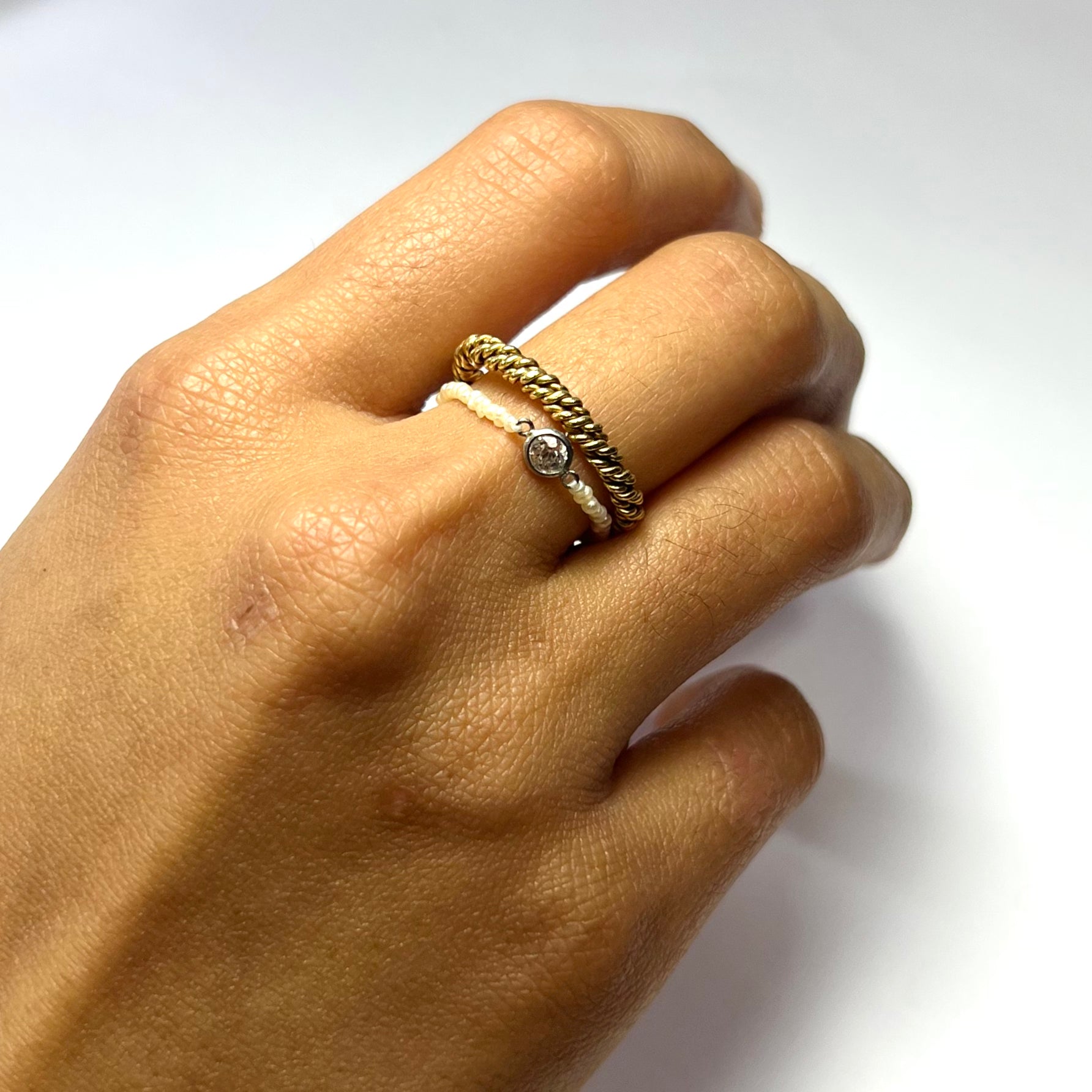 Natural Seed Pearl Eternity Emerald Ring 4.5