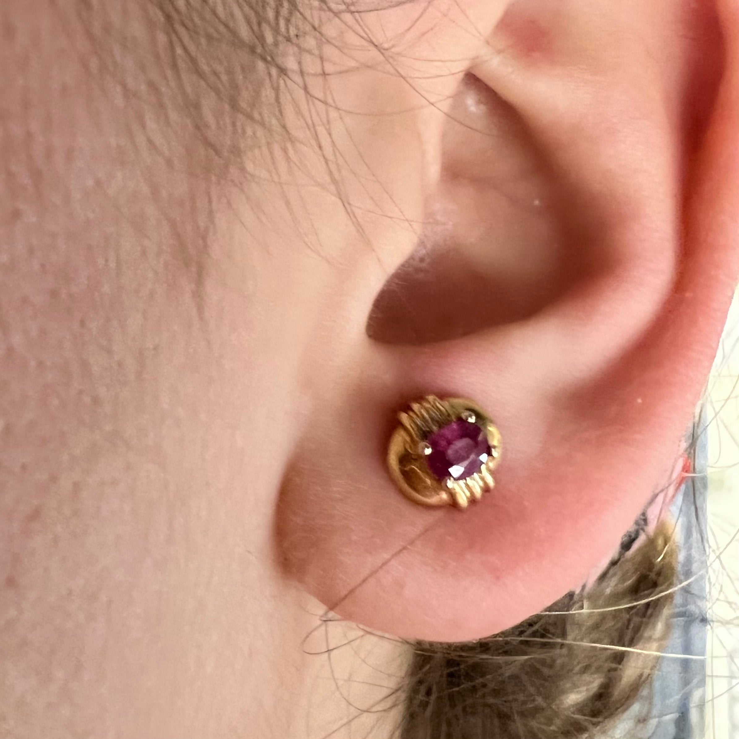 14K Yellow Gold .43ctw Oval Ruby Earring Pushback Studs 7x7mm