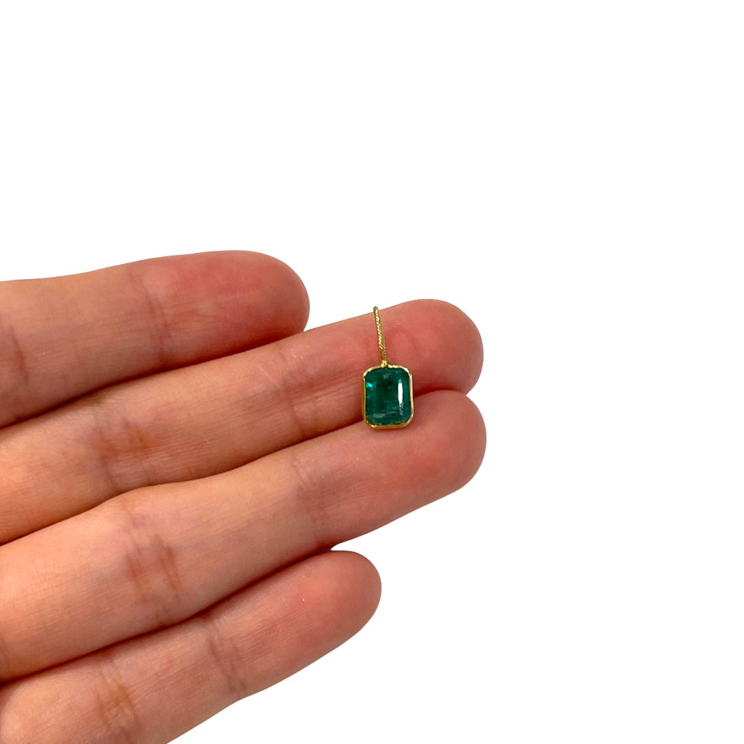Natural Emerald 14K Yellow Gold Pendant Charm 15.5x6mm