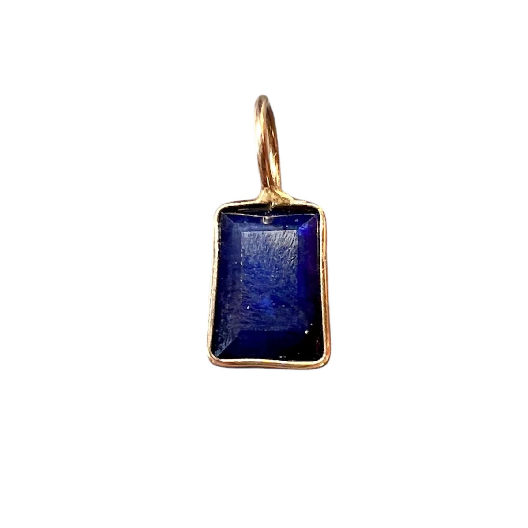 Natural Sapphire Emerald Cut 14K Yellow Gold Pendant Charm 13x5.5mm