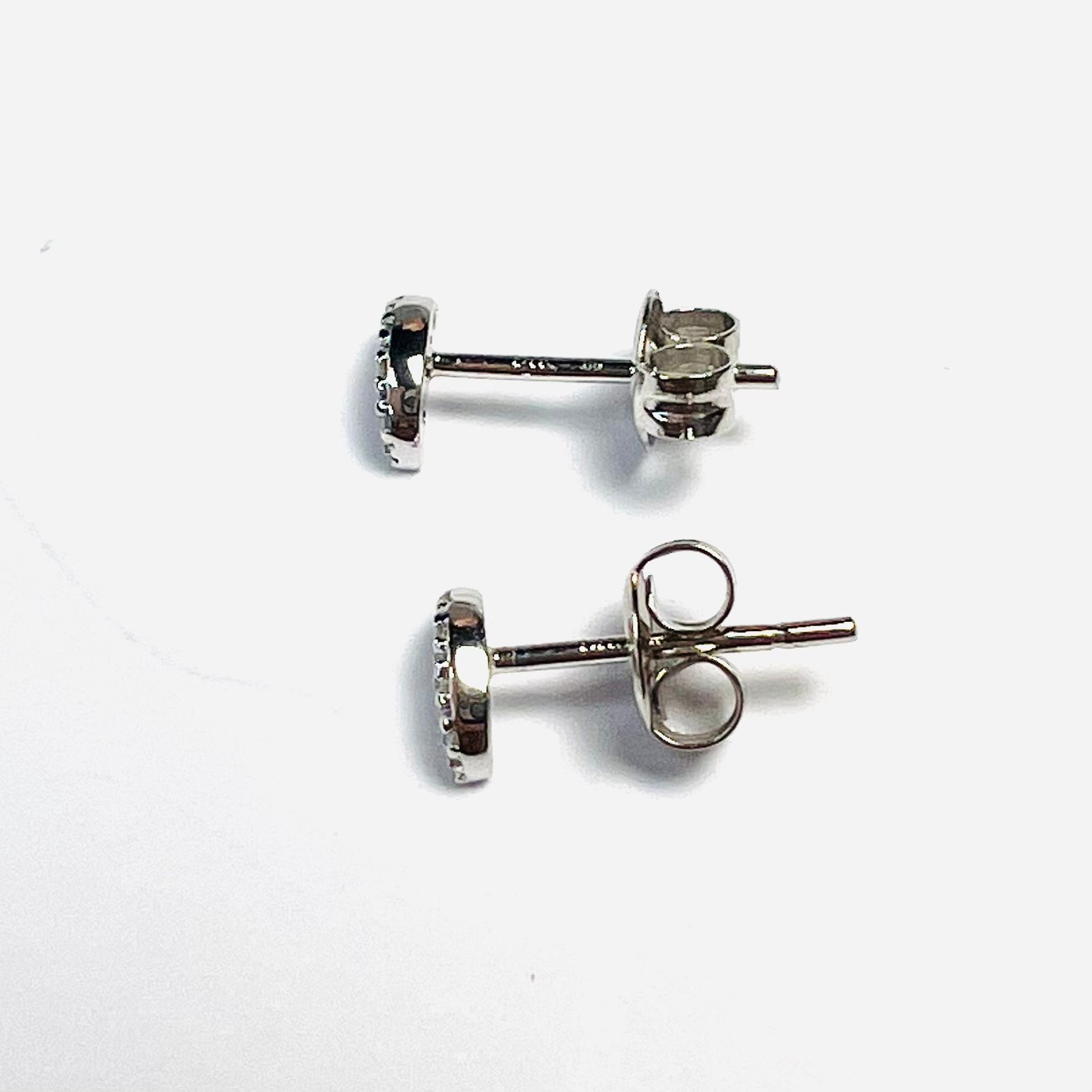 14K White Gold Crescent Moon Diamond Studs 6x3mm