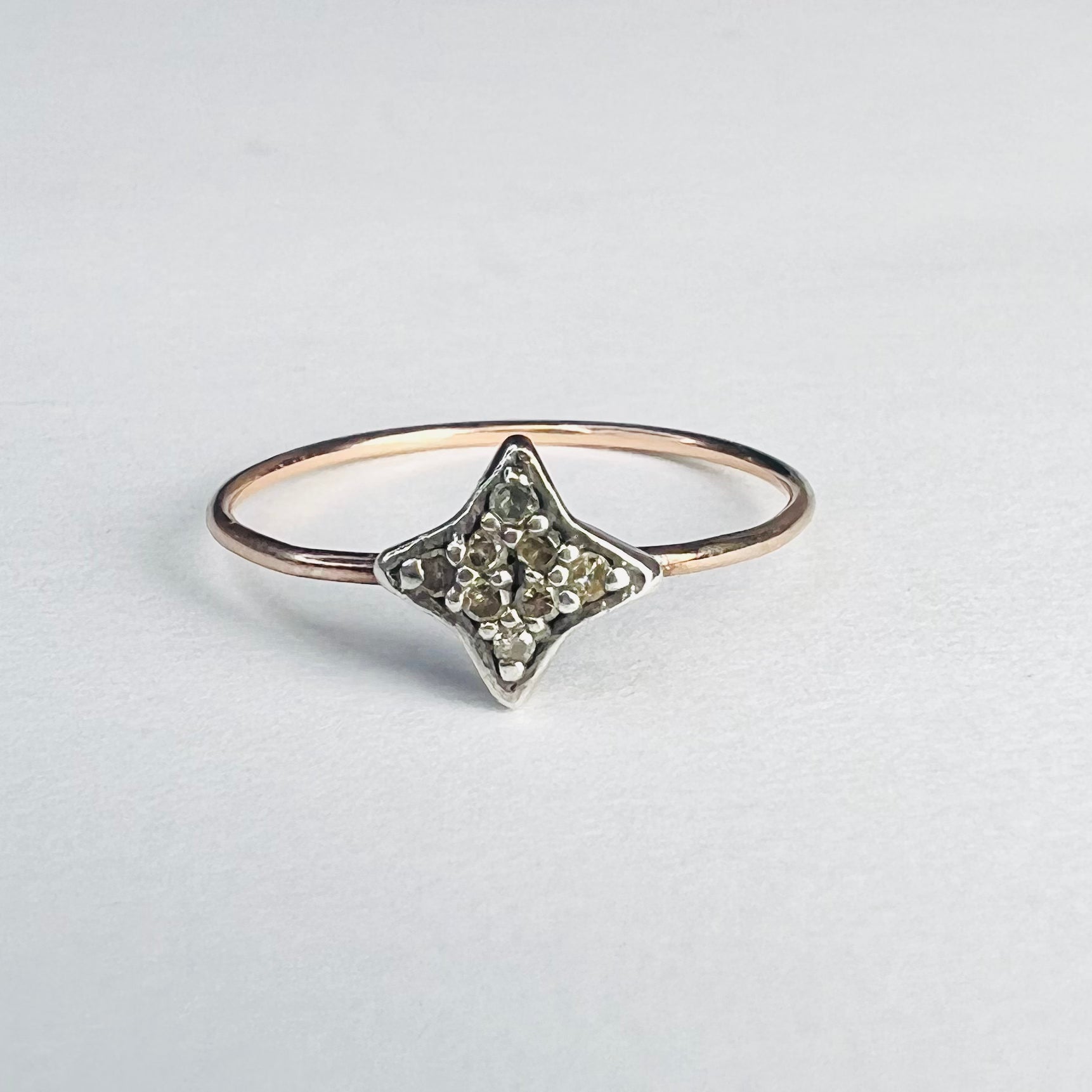 Antique 14K Rose Gold Rose cut Diamonds Star Dainty Ring Size 5.25