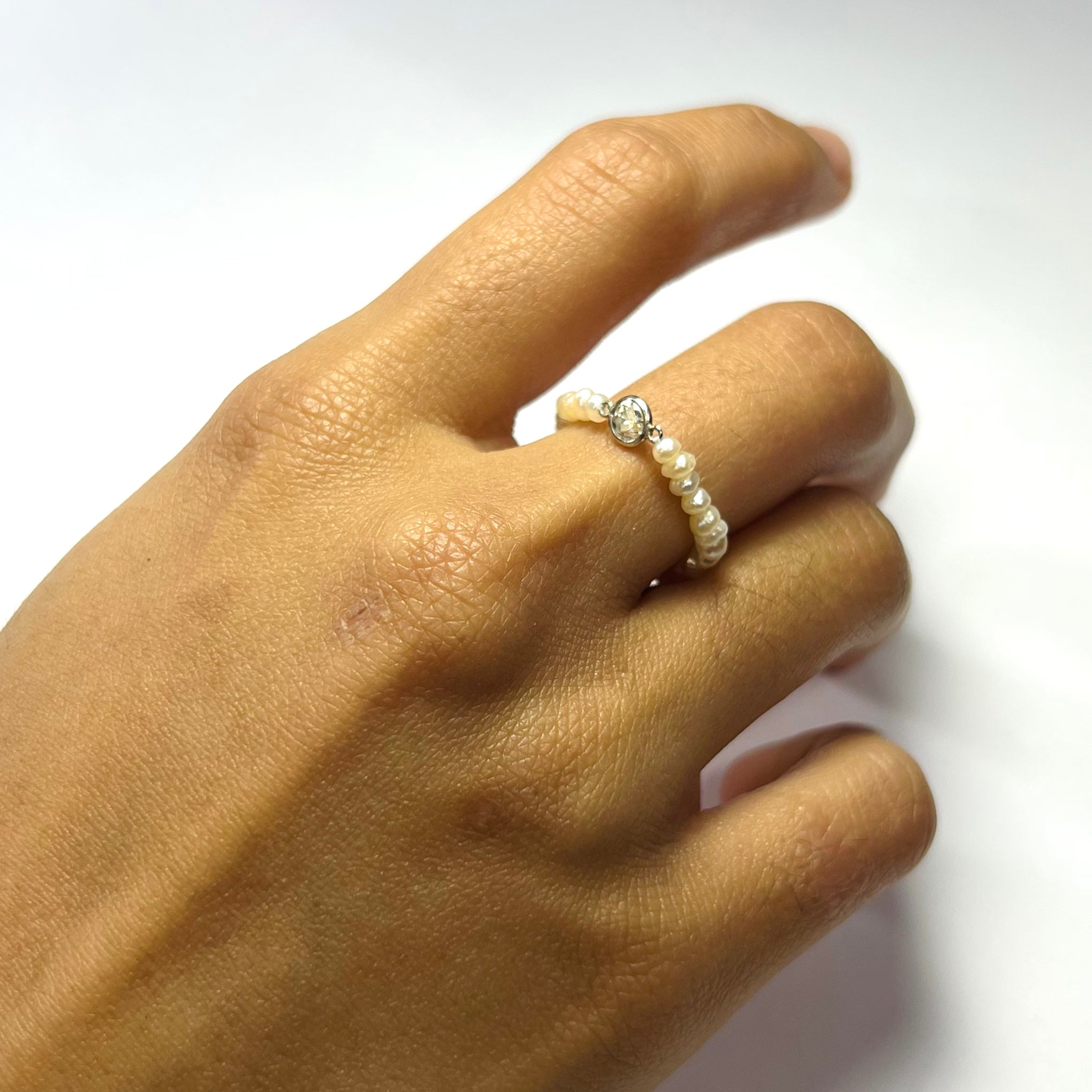 Natural Seed Pearl Eternity .20ct Diamond Ring Size 7.5
