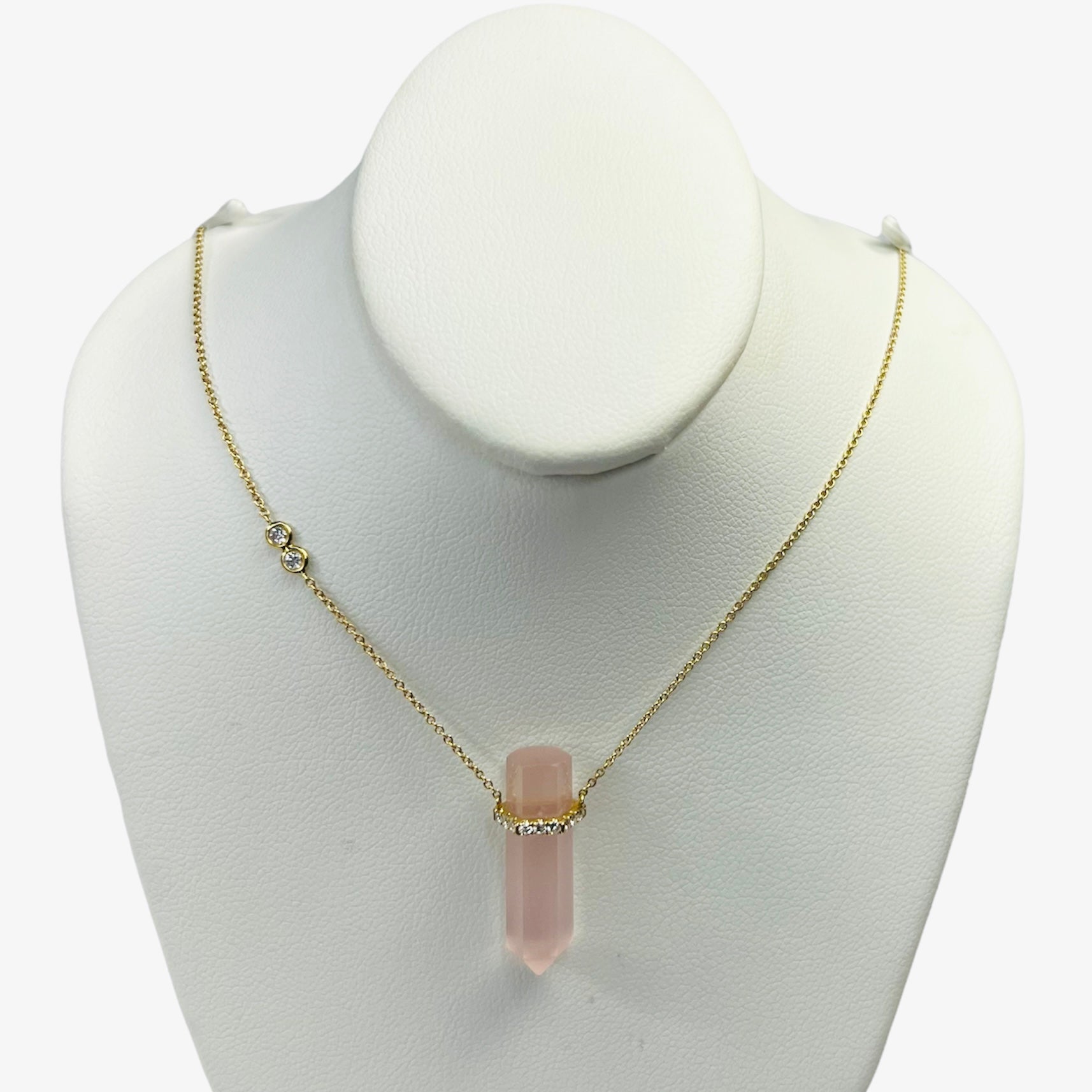 Rose Quartz with Diamonds 21" 18K Yellow Gold Necklace