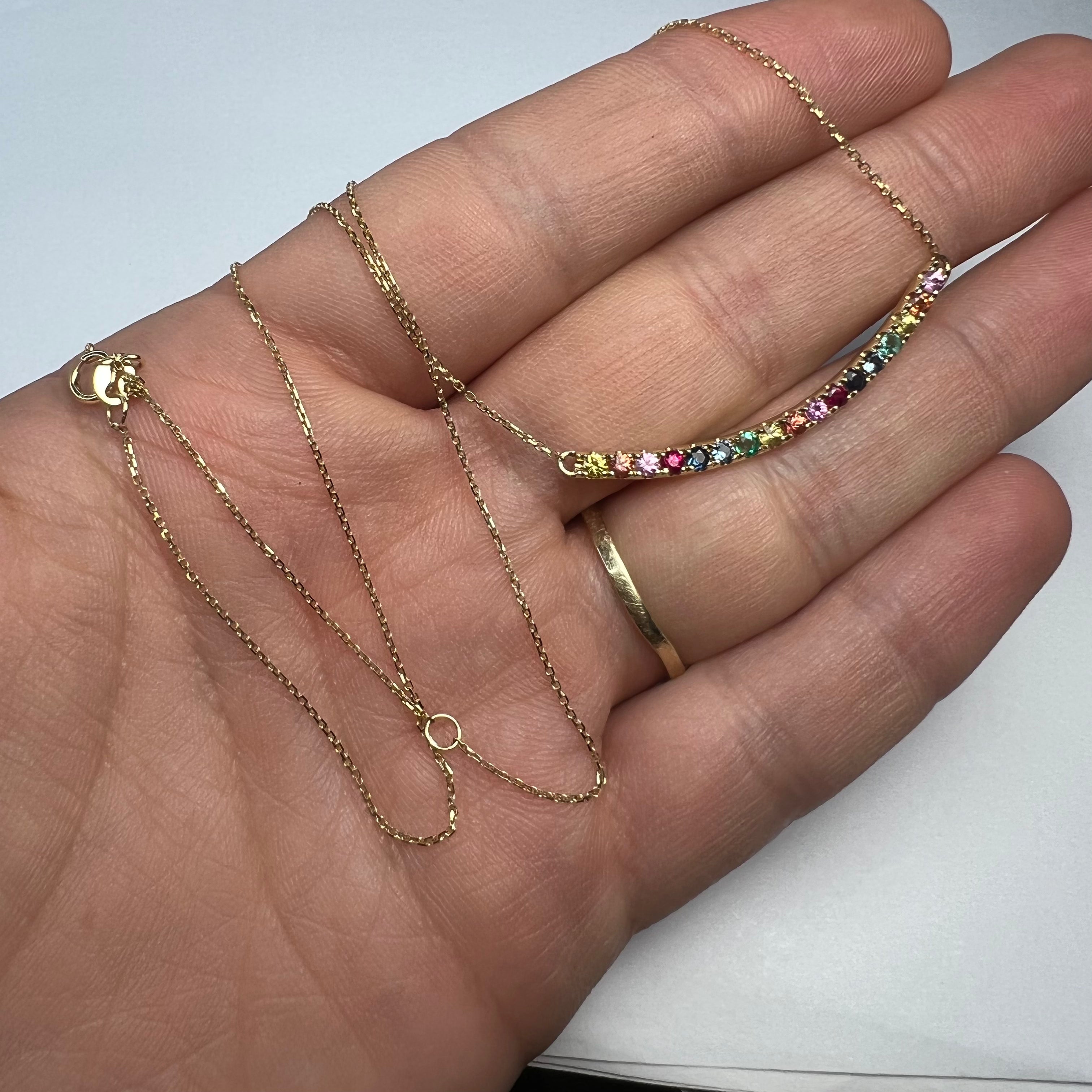 Sapphire Curved Bar 16"-18" 14K Yellow gold Necklace