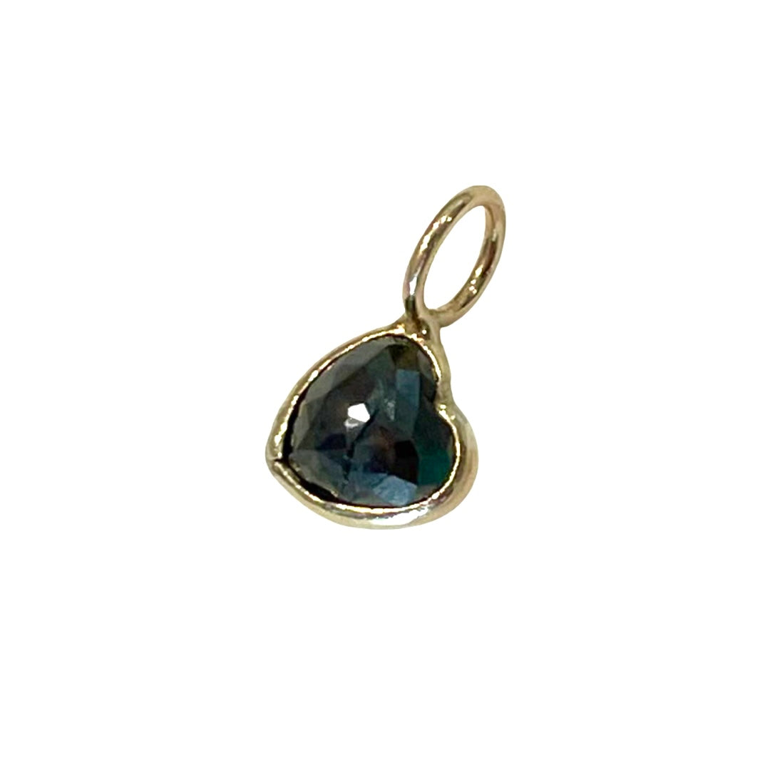 Natural Black Diamond Heart 14K Yellow Gold Pendant Charm 11x6mm