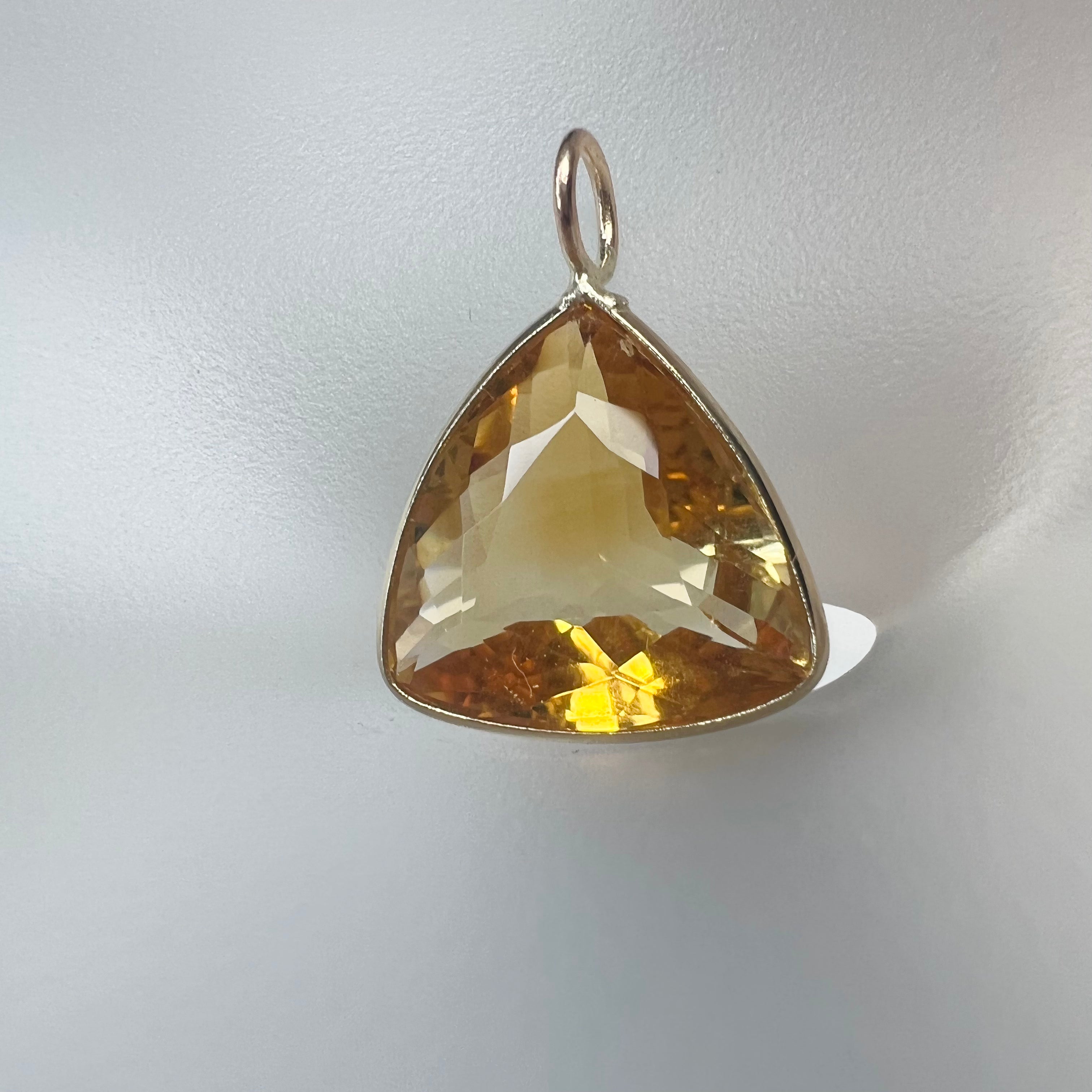 5CT Natural Trillion Cut Yellow Citrine 14K Yellow Gold Pendant Charm 11.5x13mm