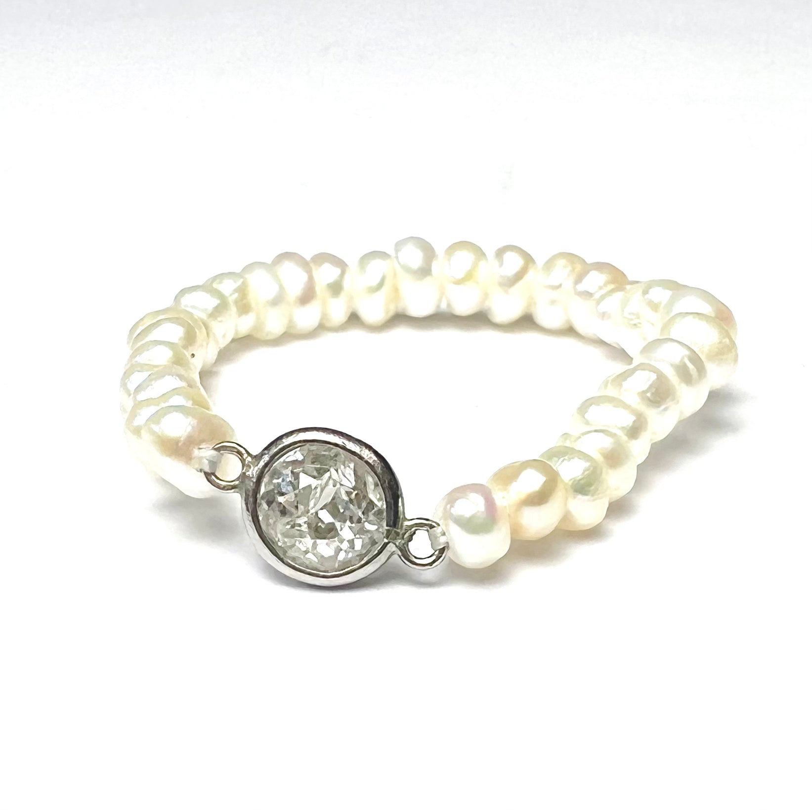 Natural Seed Pearl Eternity .20ct Diamond Ring Size 6.5