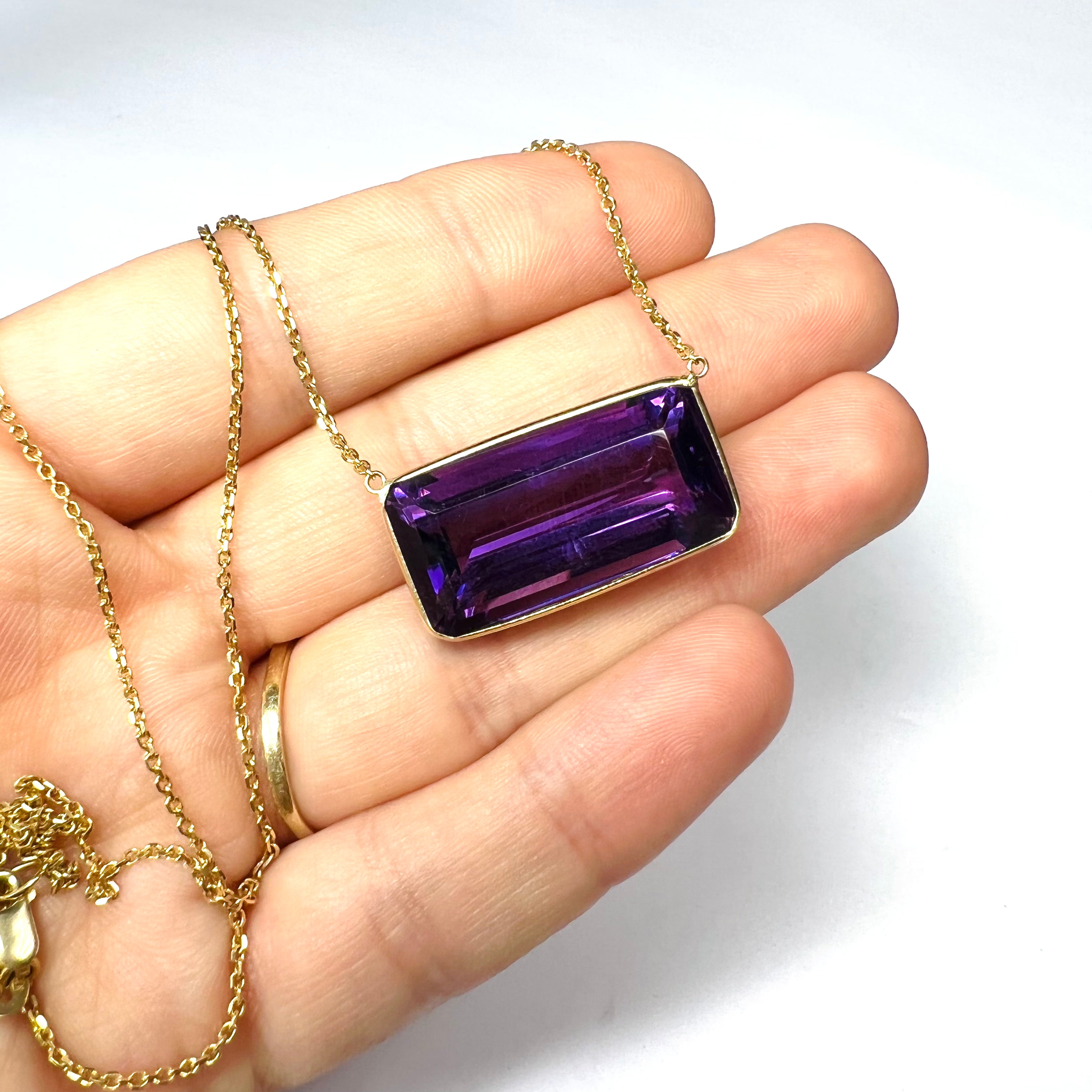 Amethyst 20" 14K Yellow Gold Cable Chain Necklace