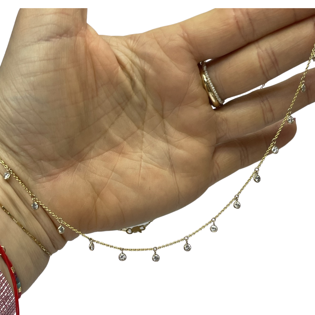 1.5CTS Round Diamond Dangle 14k Yellow Gold Necklace