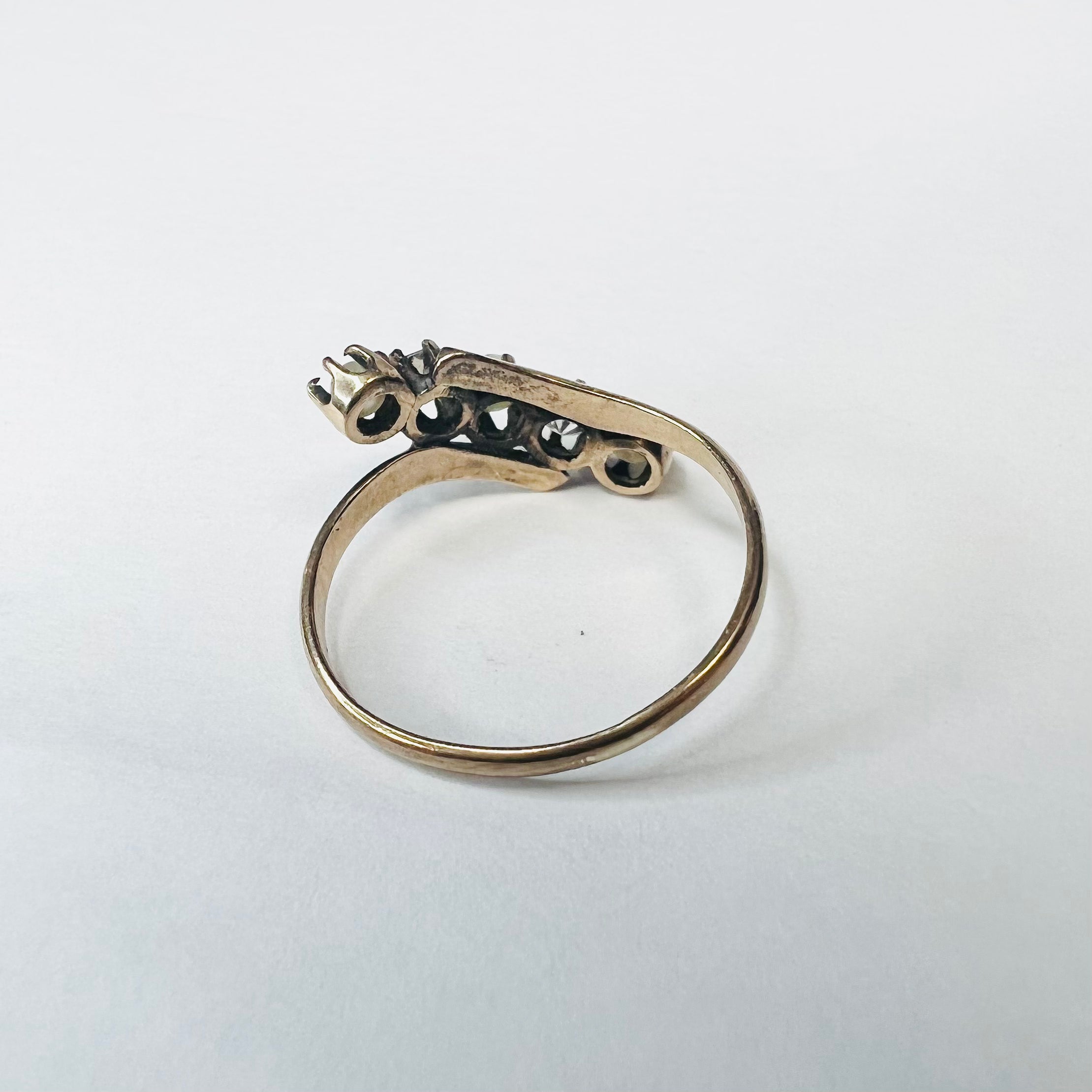 Antique 10K Rose Gold Pearl and Diamond Bypass Band Ring Size 5.25
