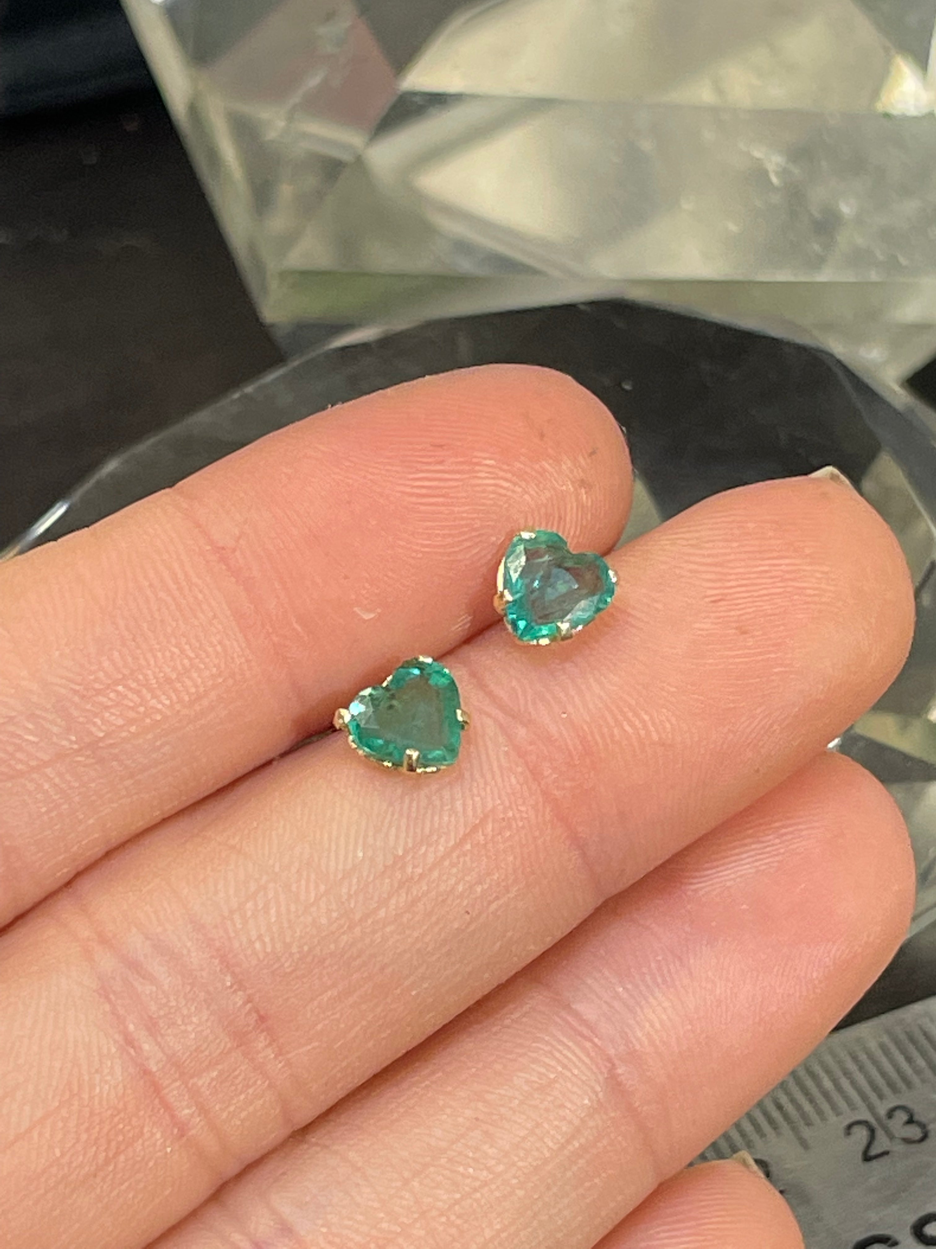 1.19CT Emerald Heart 14K Yellow Gold Stud Earrings