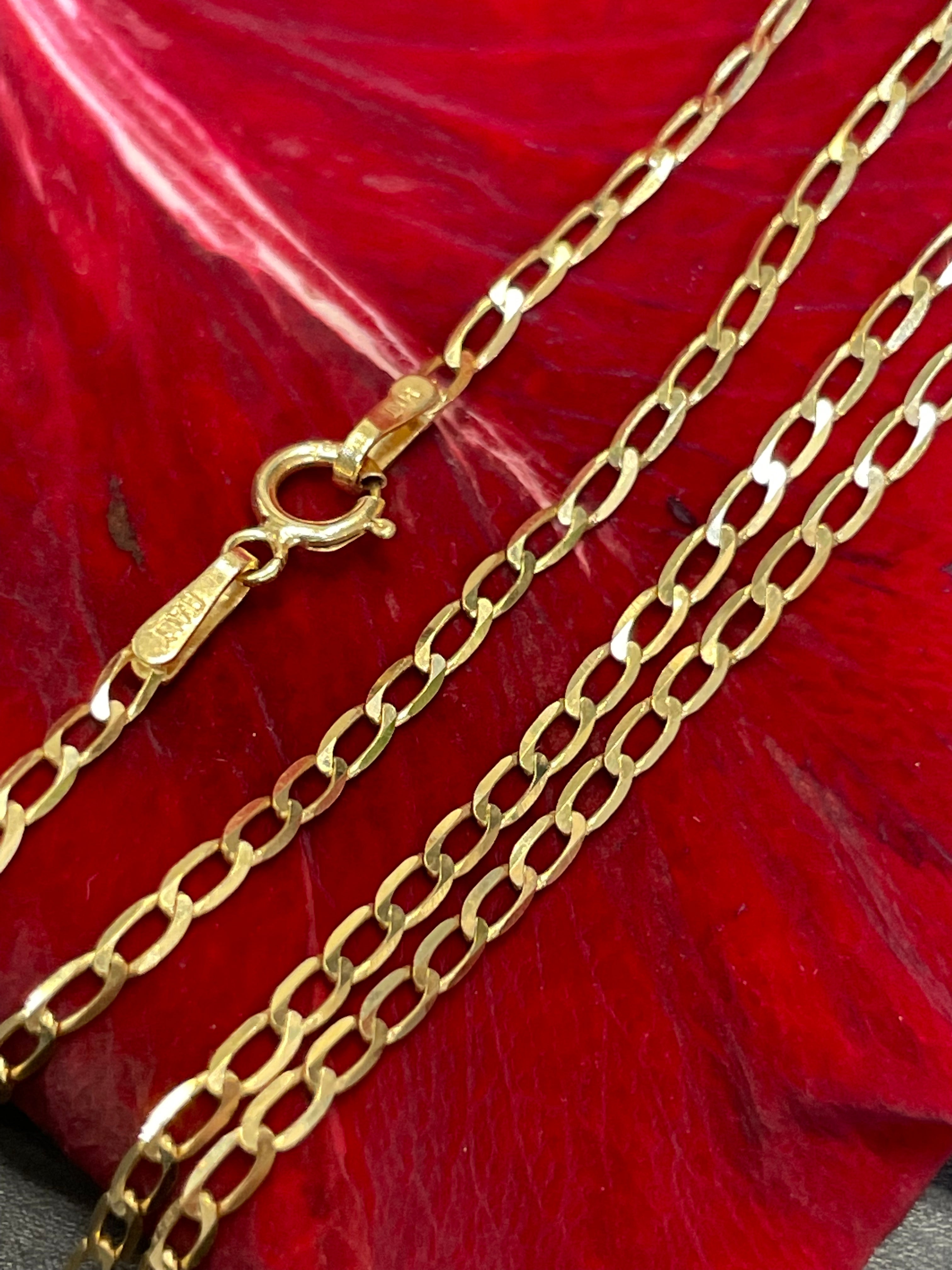 16" 2mm Solid 14K Yellow Gold Curb Link Style Necklace Chain