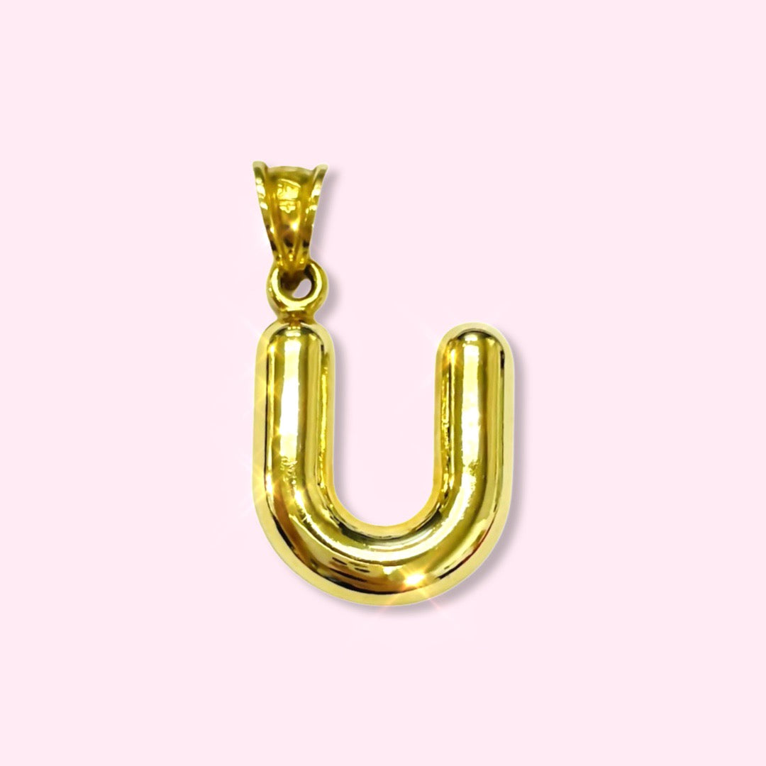 Initial U Puffy Balloon Letter 10K Yellow Gold Pendant