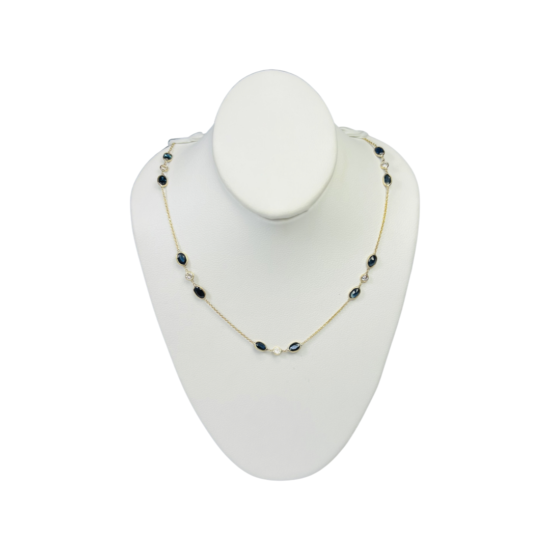 Sapphire and .40ctw Diamond 21" 14K Yellow Gold Necklace