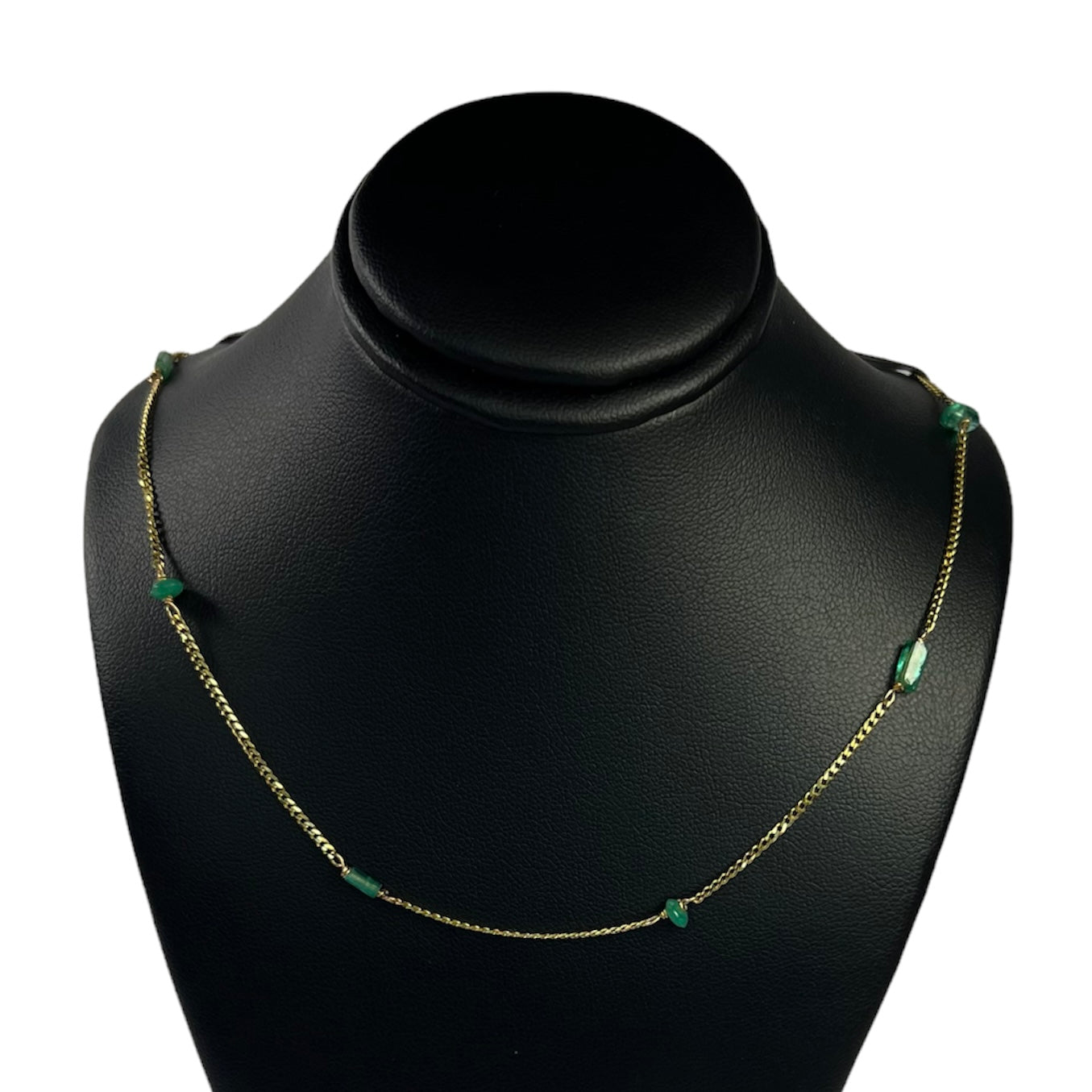 Rough Emerald Stationed 17.5" 14K Yellow Gold Cuban Chain Necklace