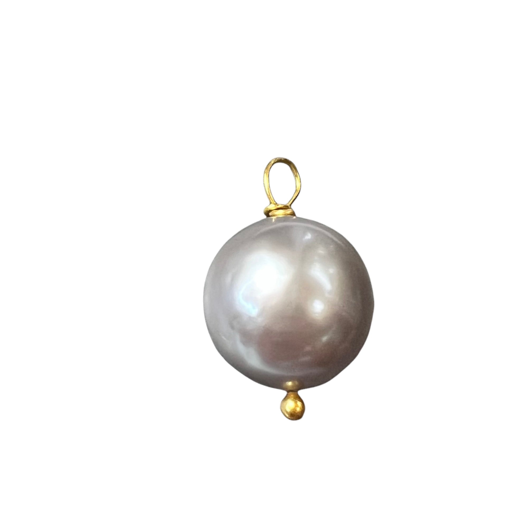 Natural Grey Akoya Fresh Water Pearl 14K Yellow Gold Pendant Charm 22x14mm