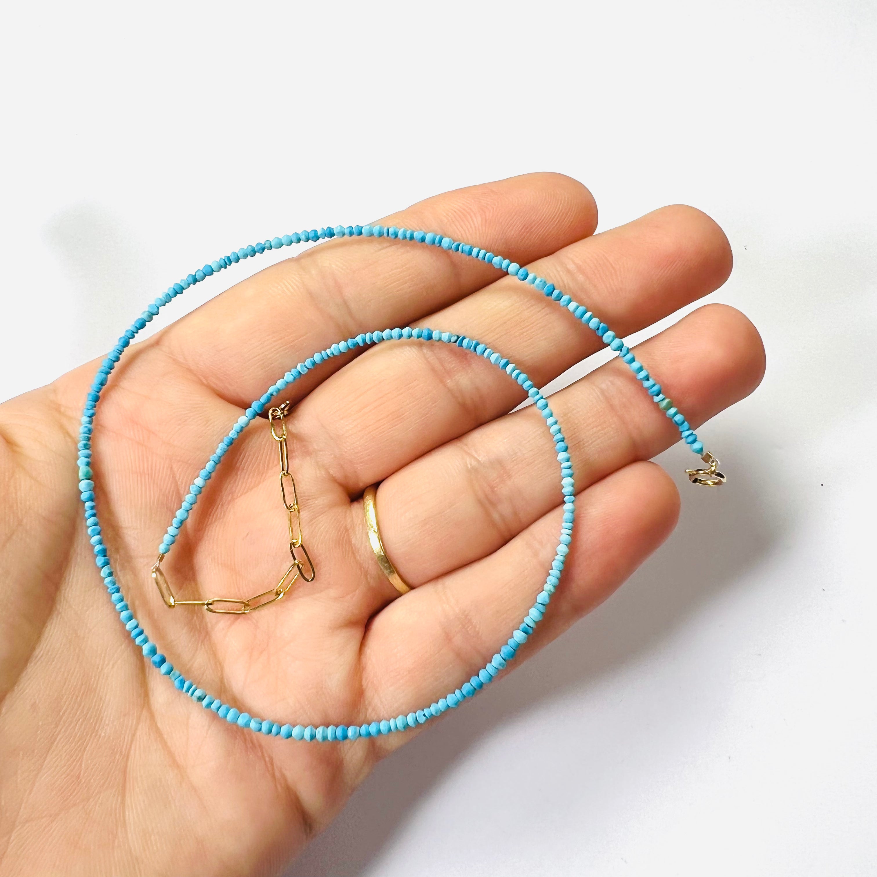 Turquoise Beaded 12"-15" 14K Yellow Gold Necklace
