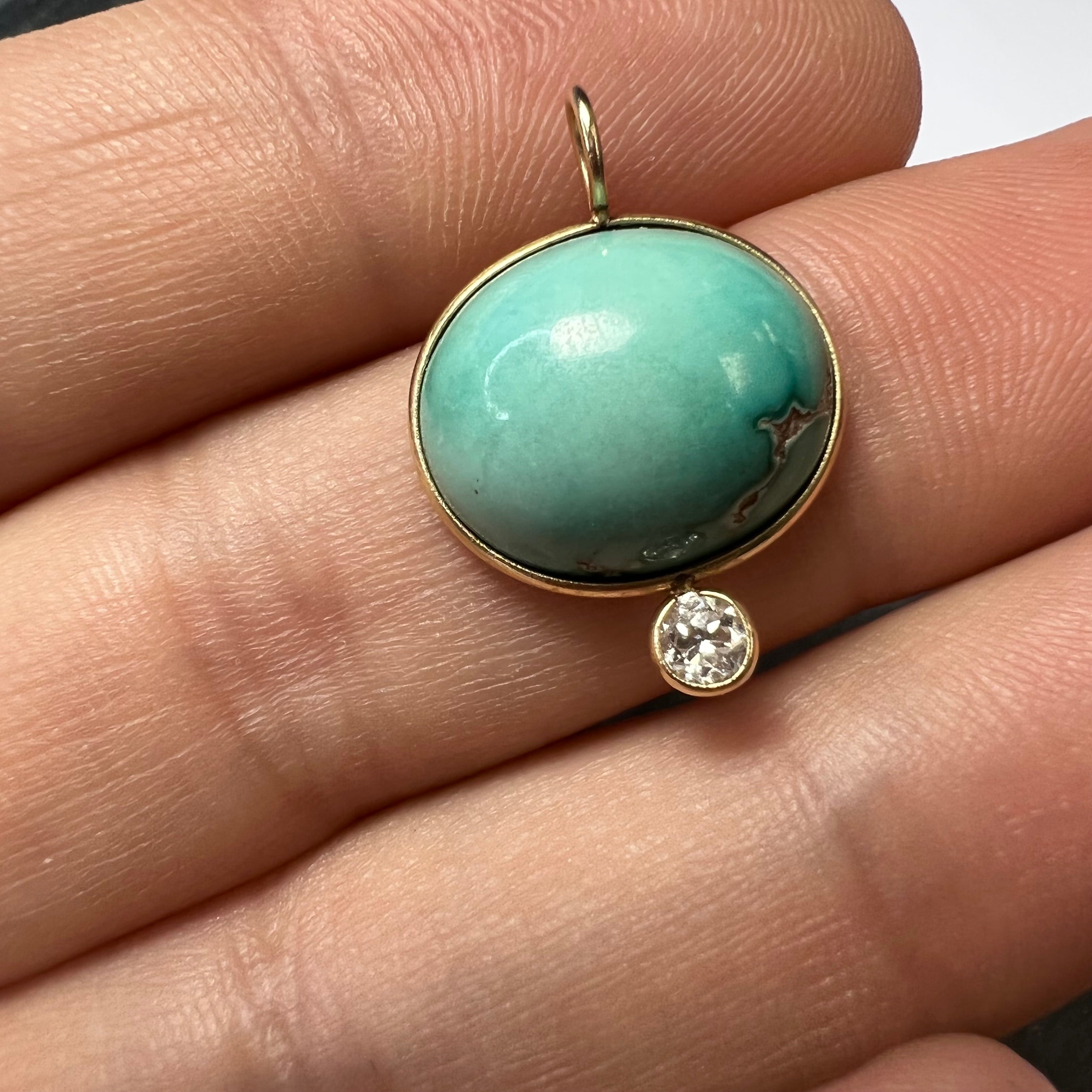 Turquoise and Diamond 14k Yellow Gold Pendant Charm 21x15mm