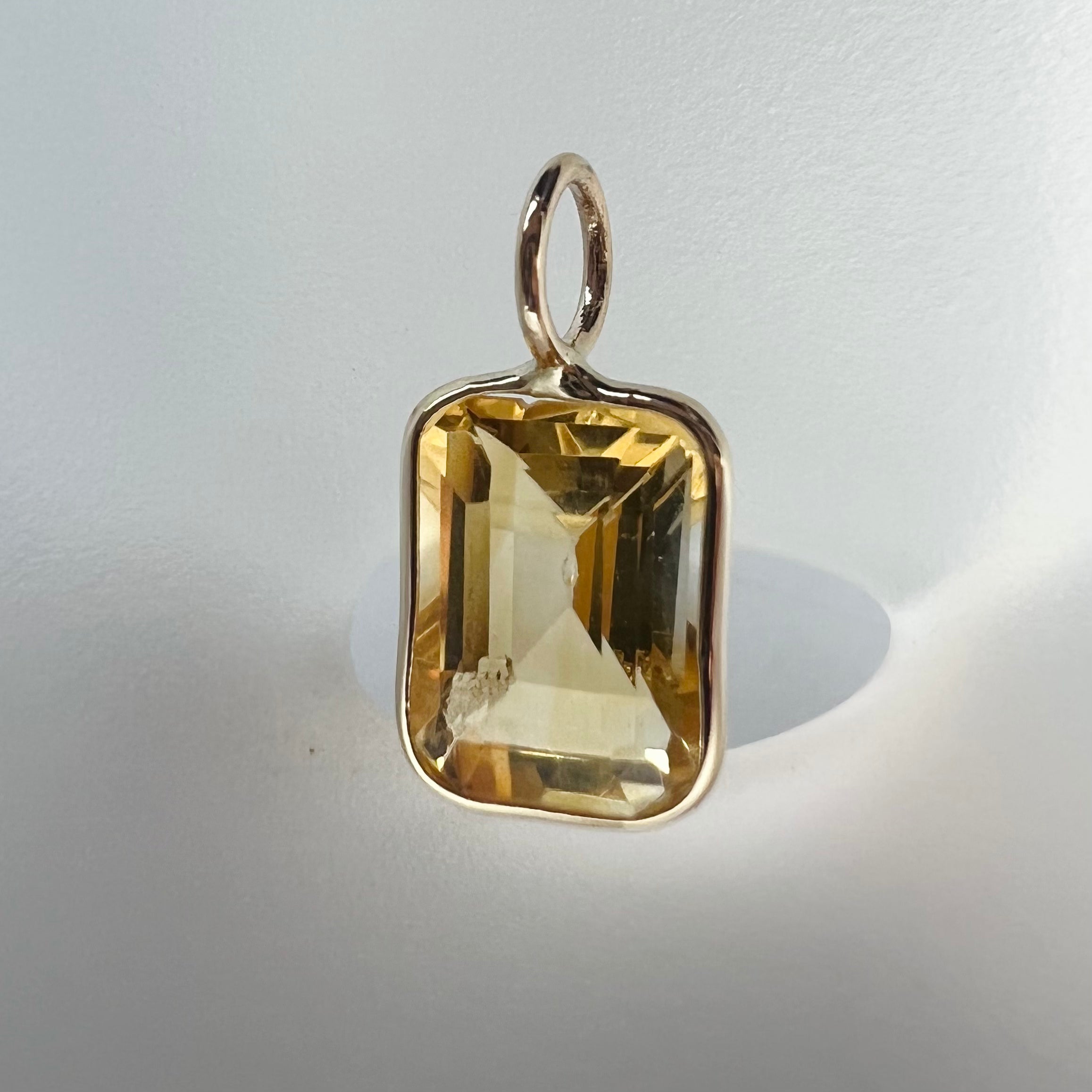 1.1CT Natural Yellow Citrine 14K Yellow Gold Pendant Charm 13x6.5mm