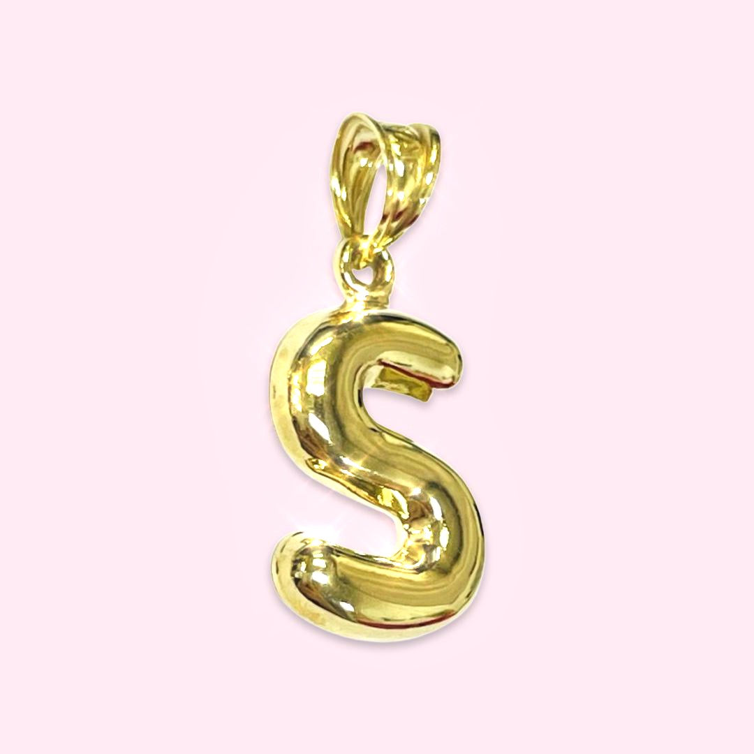 Initial S Puffy Balloon Letter 10K Yellow Gold Pendant
