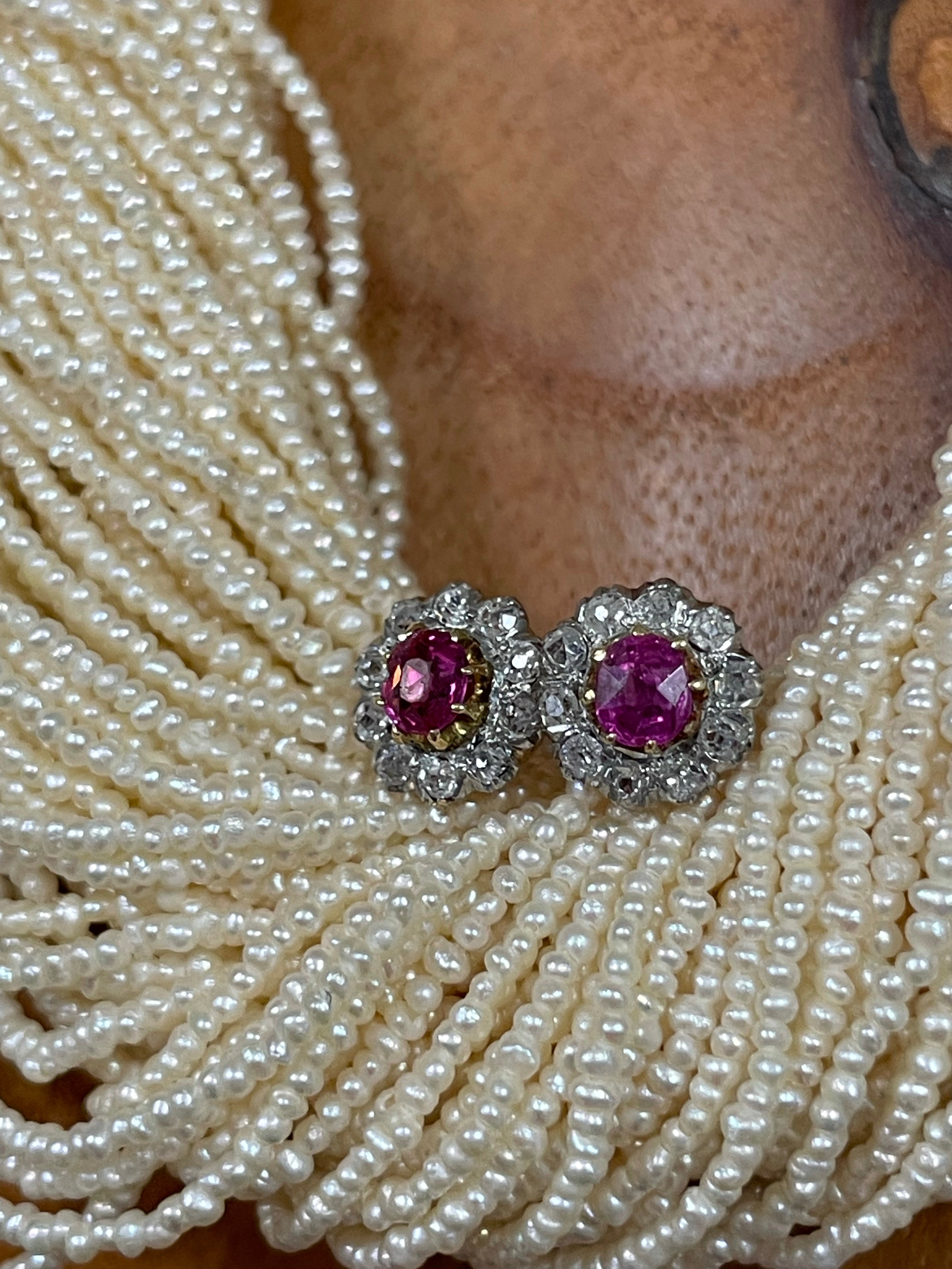Antique Victorian Old Mine Cut Diamond Halo Earrings 18K Gold