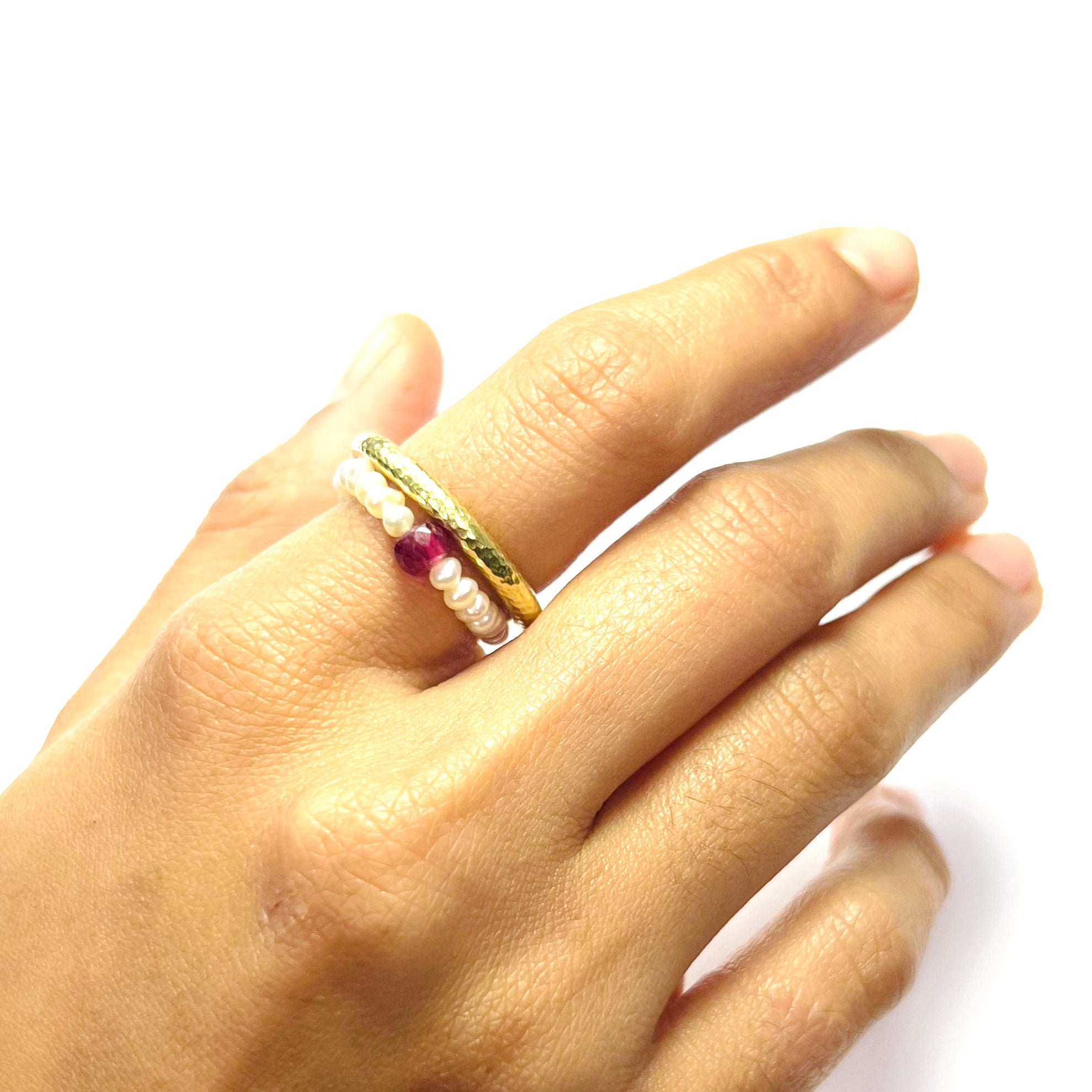 Natural Seed Pearl Eternity Rough Deep Ruby Ring Size 5.5
