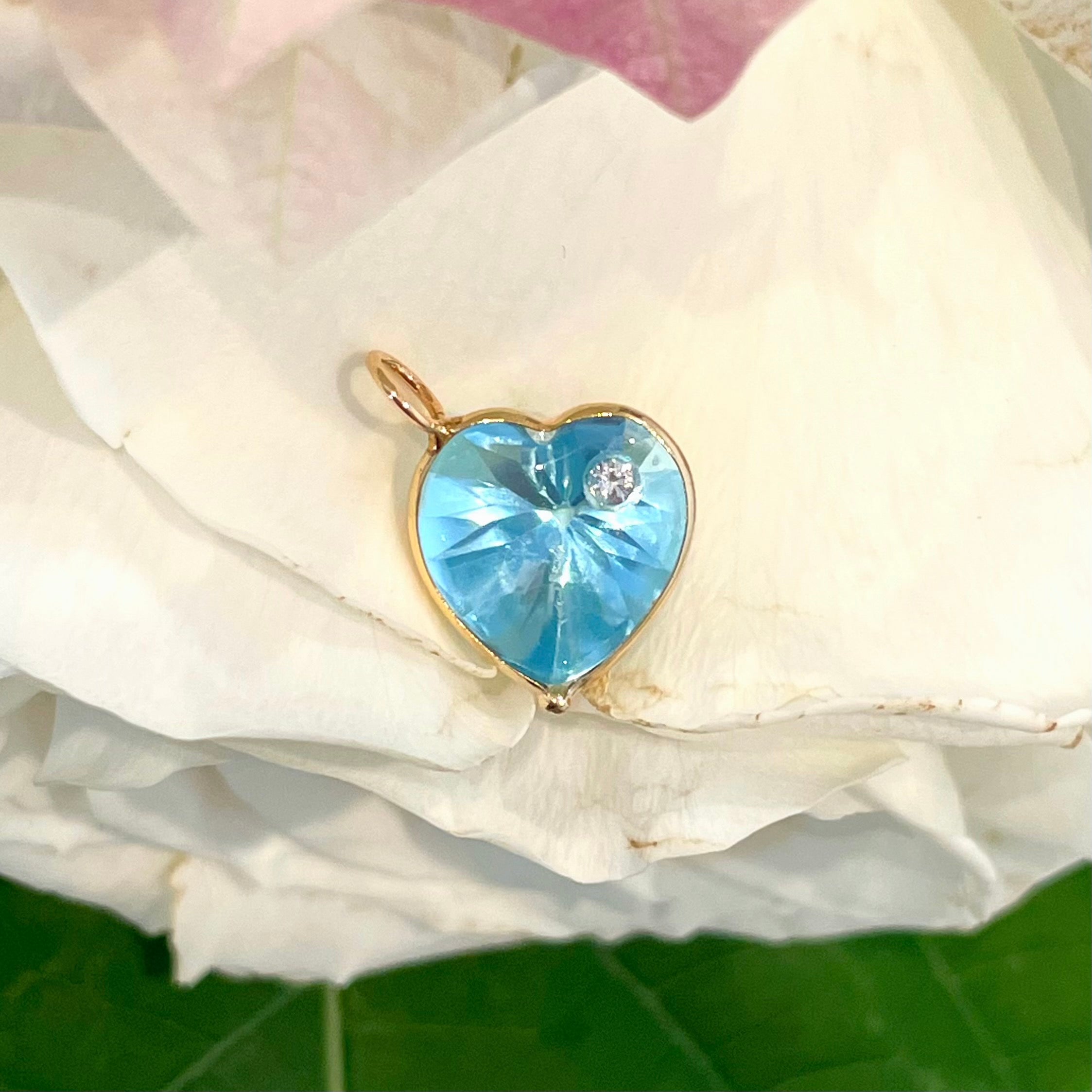 Natural Blue Topaz Pendant and Diamond 14K Yellow Gold Pendant Charm 16.5x12.5mm