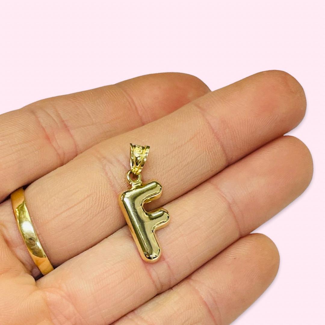 Initial F Puffy Balloon Letter 10K Yellow Gold Pendant