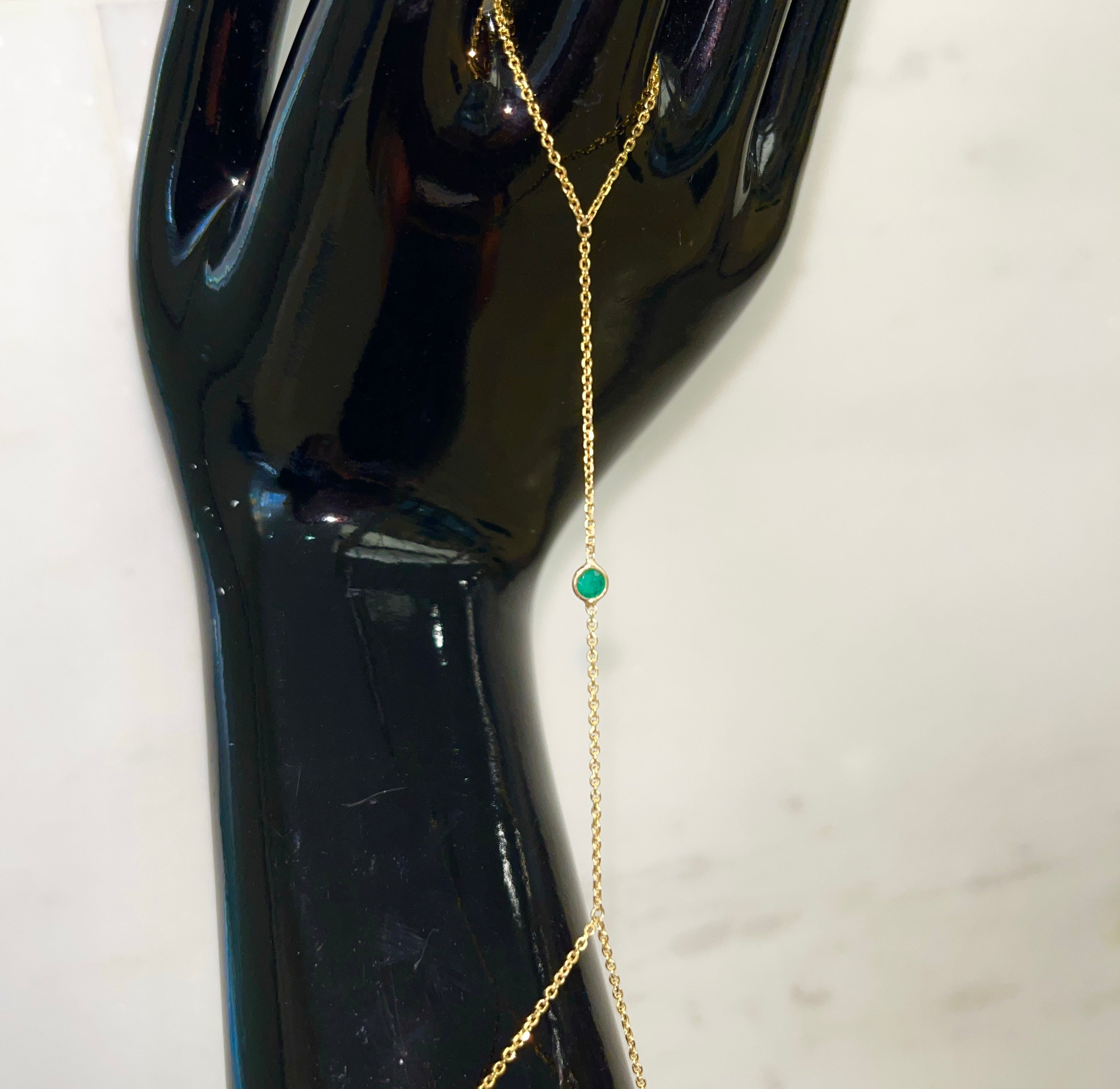 4mm Round Colombian Emerald Handchain 14k Yellow Gold