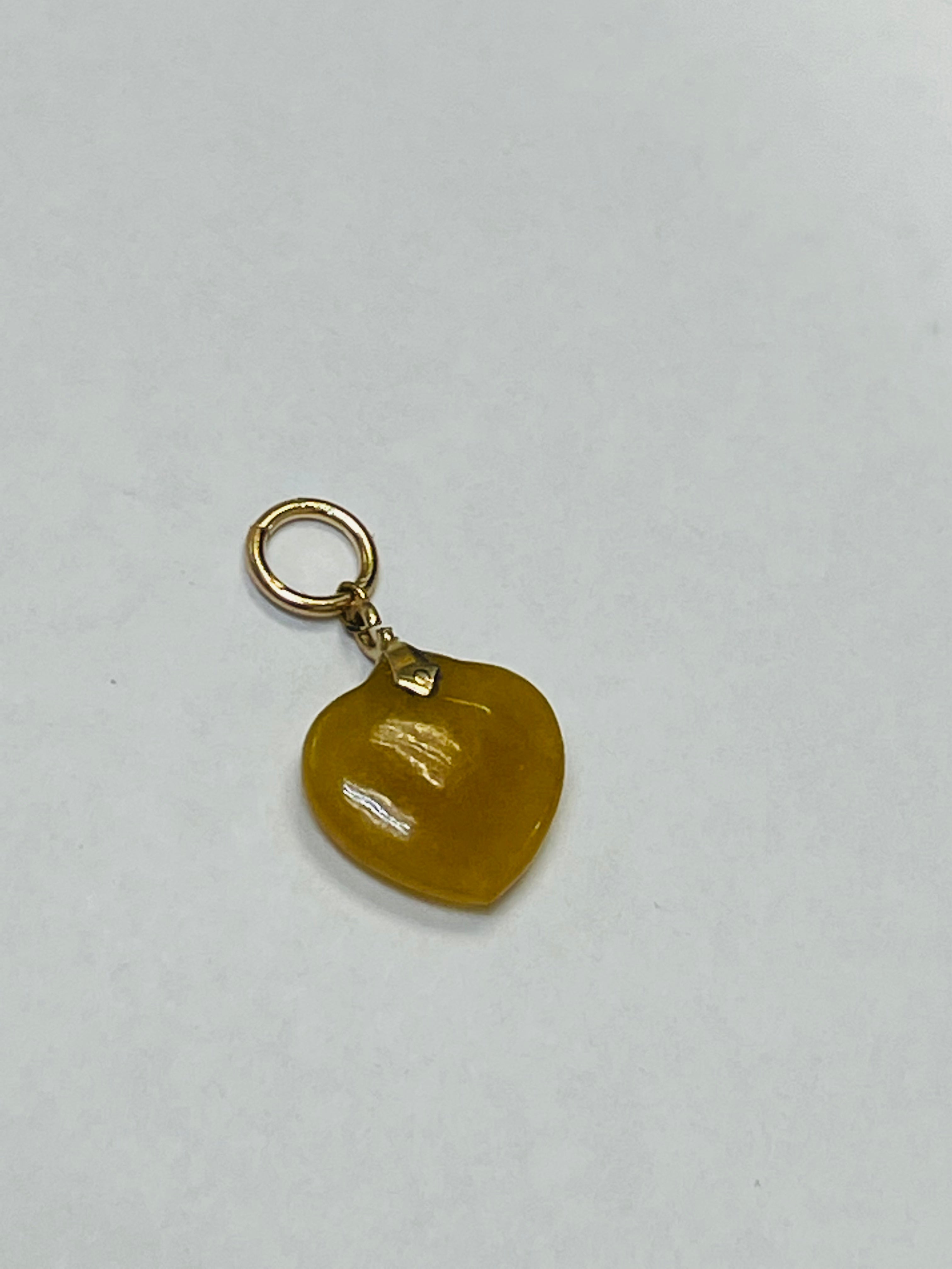 Yellow Jade Heart 14K Charm