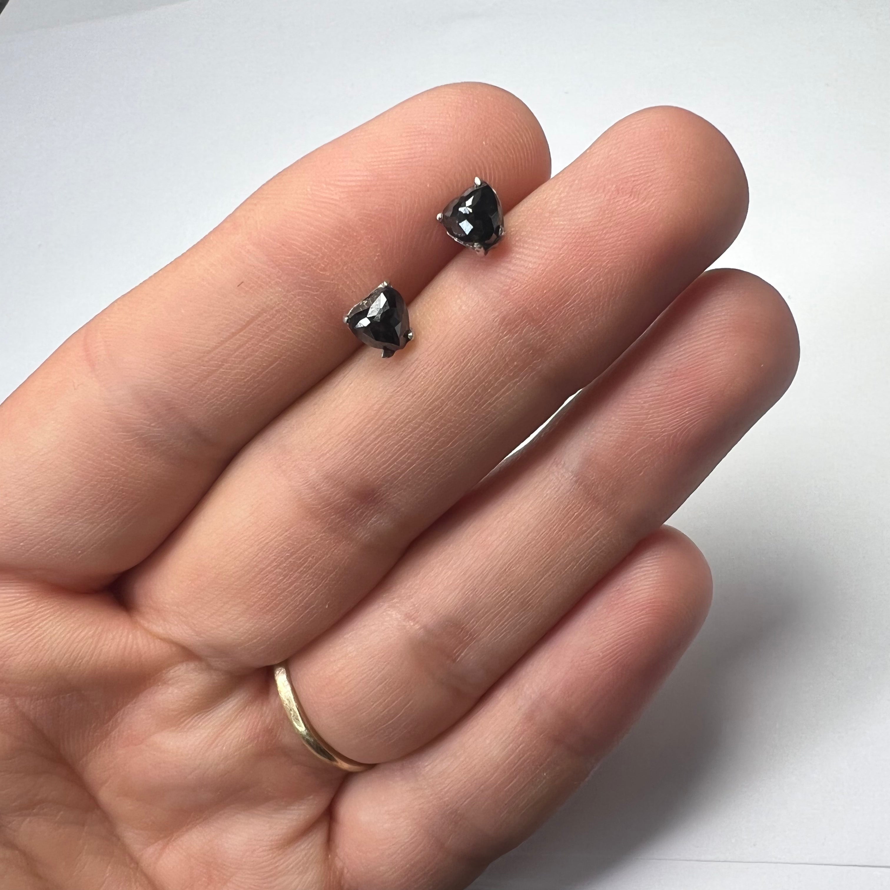 1ctw Rose Cut Black Heart Diamond 14K White Gold Earring Studs