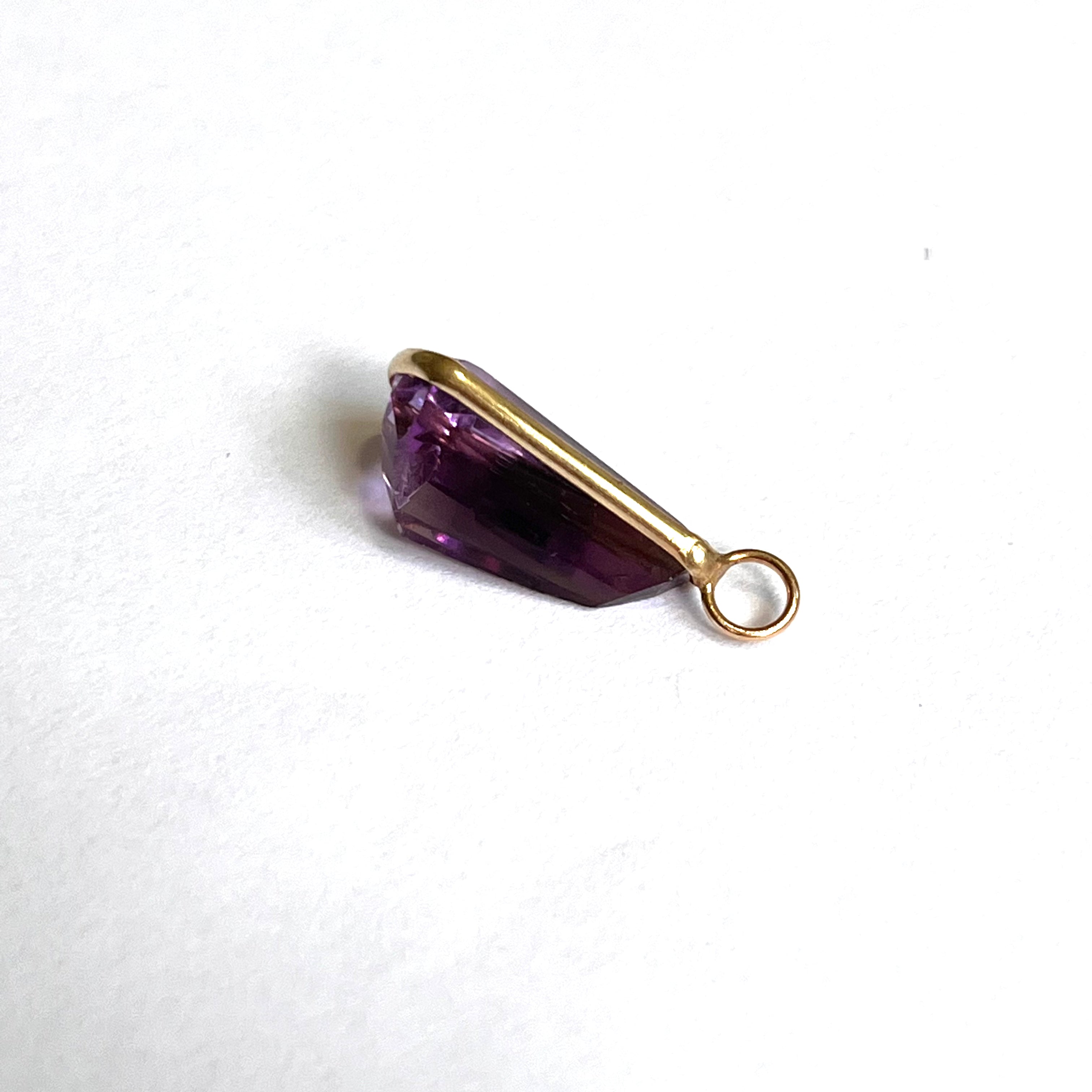 6.6ct Natural Amethyst 14K Yellow Gold Pendant Charm 22x10mm
