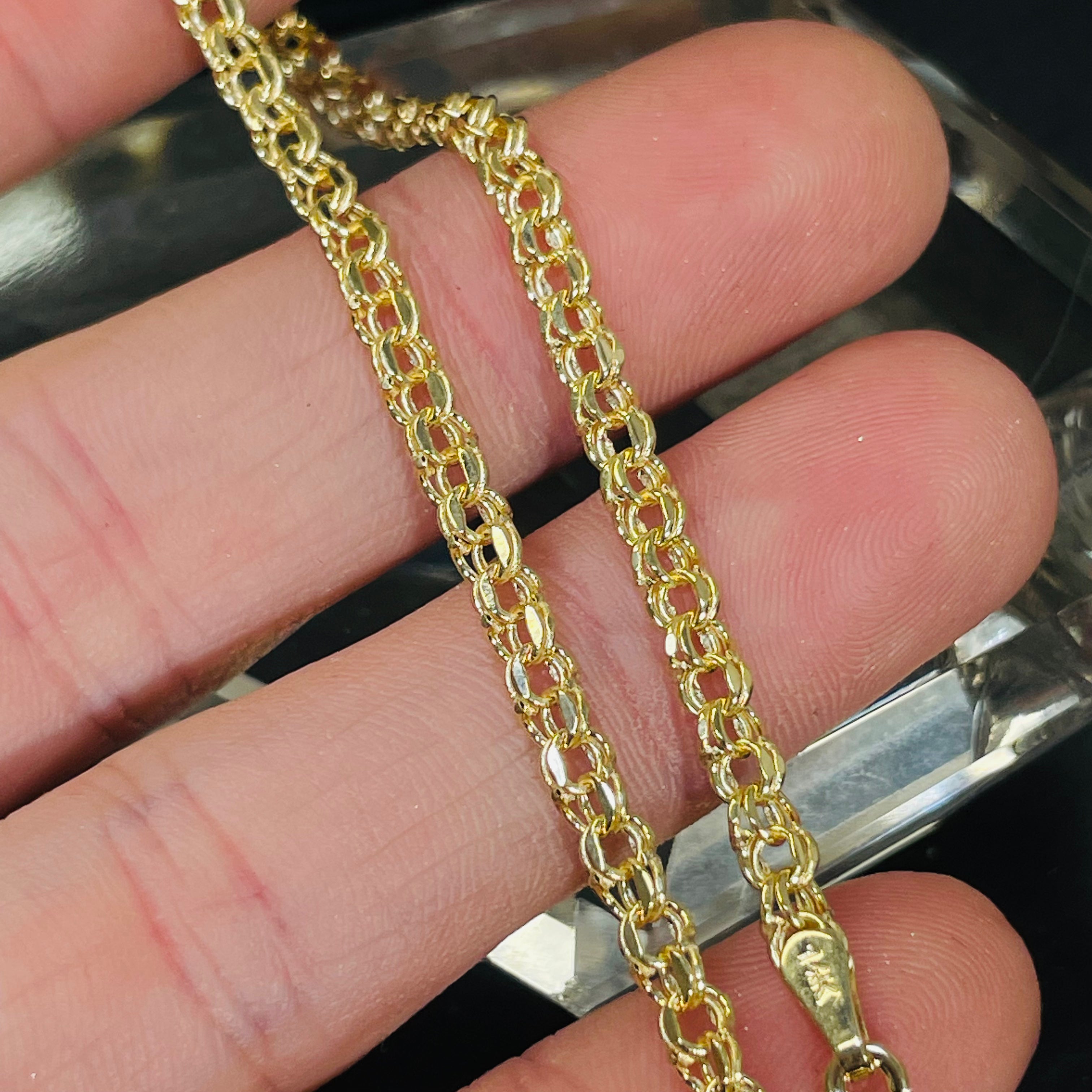 7.25” 3.3mm 14K Yellow Gold Double Link Charm Bracelet