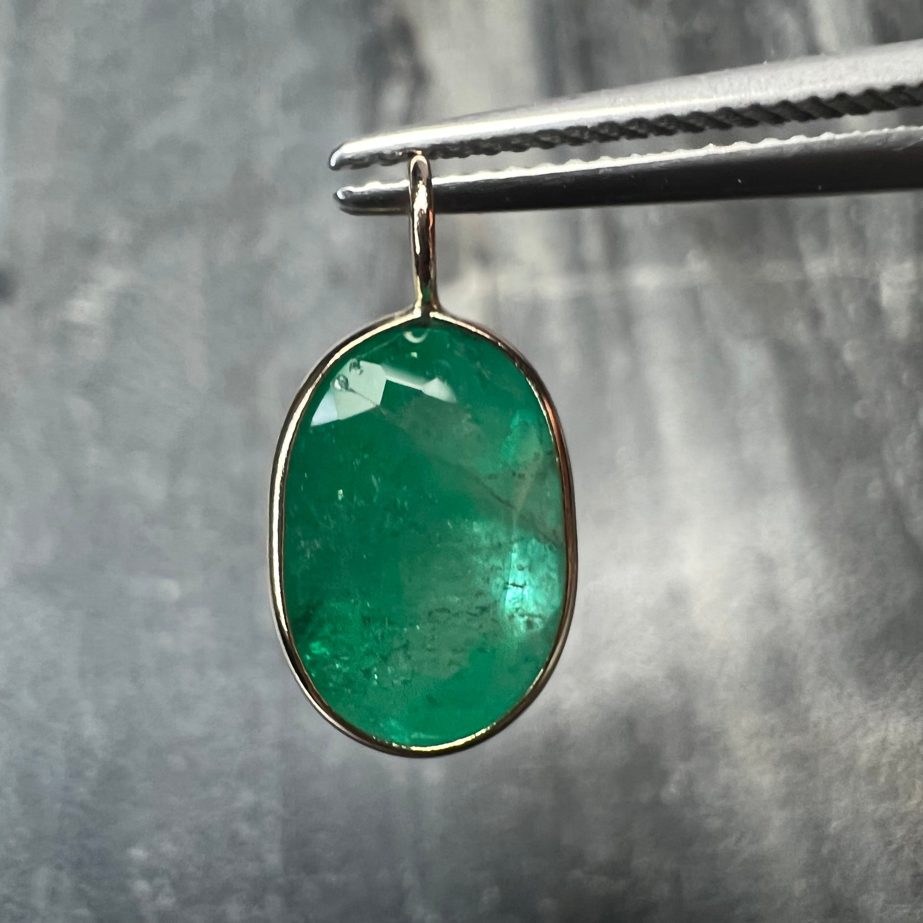 3CT Colombian Oval Emerald 14K Yellow Gold Pendant Charm 16x8mm