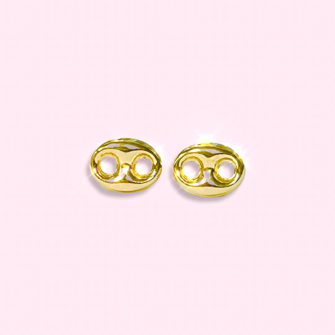 14K Yellow Puffy Link Stud Earrings 9x6mm