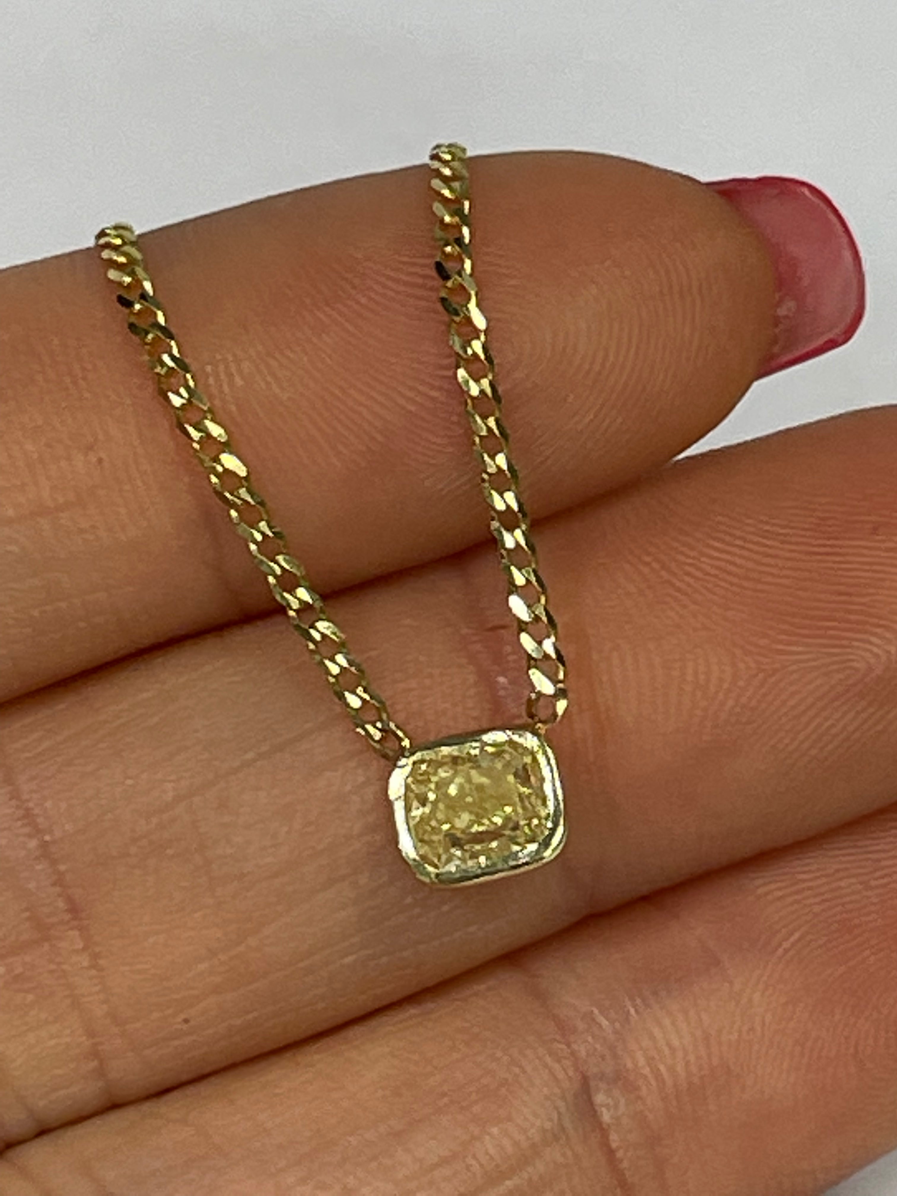 Fancy Yellow Cushion Diamond VS2 Solitaire 16" 14K Yellow Gold Necklace