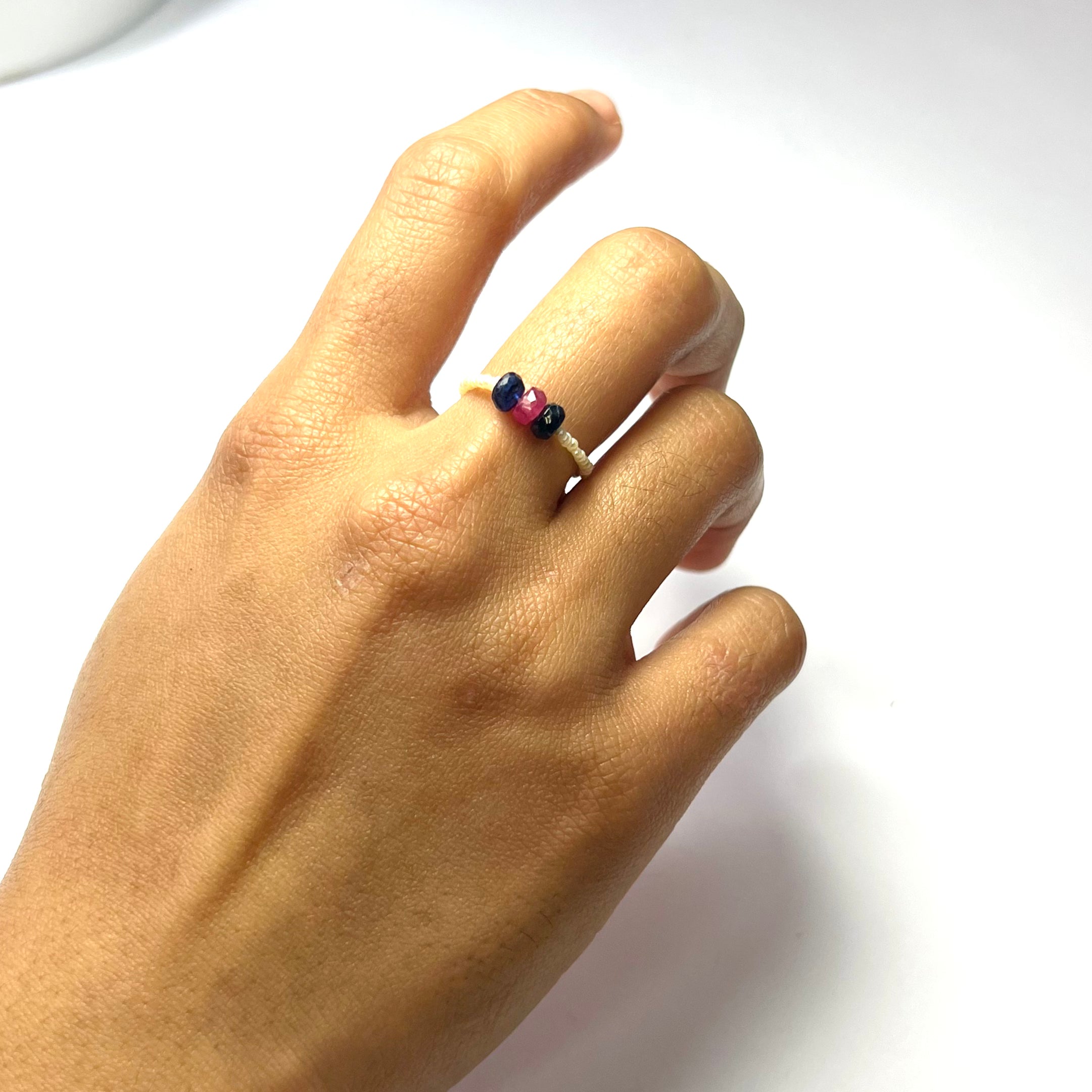 Natural Seed Pearl Eternity Rough Sapphire and Ruby Ring Size 6