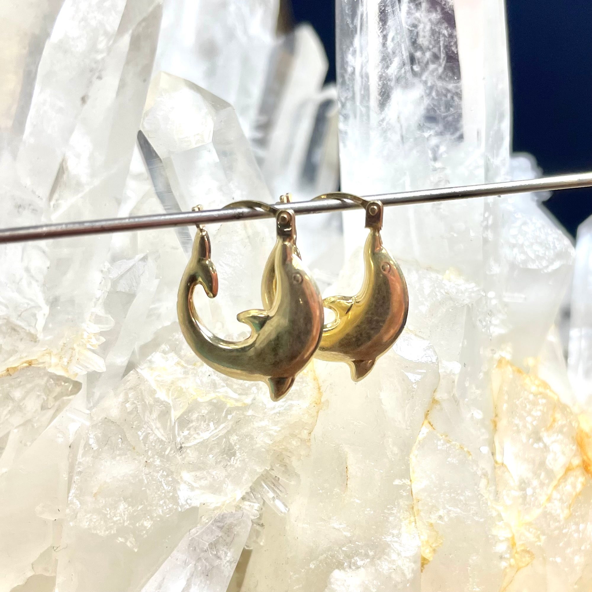 Solid 10k Yellow Gold Puffy Dolphin Hoops