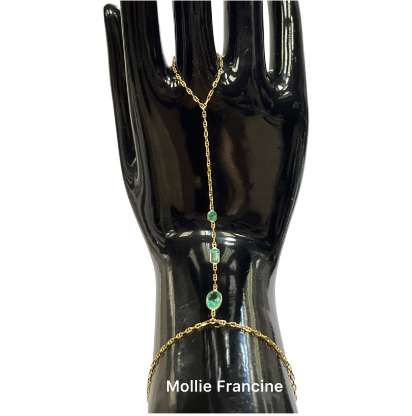 Multi Emerald HandChain in solid 14k Yellow Gold