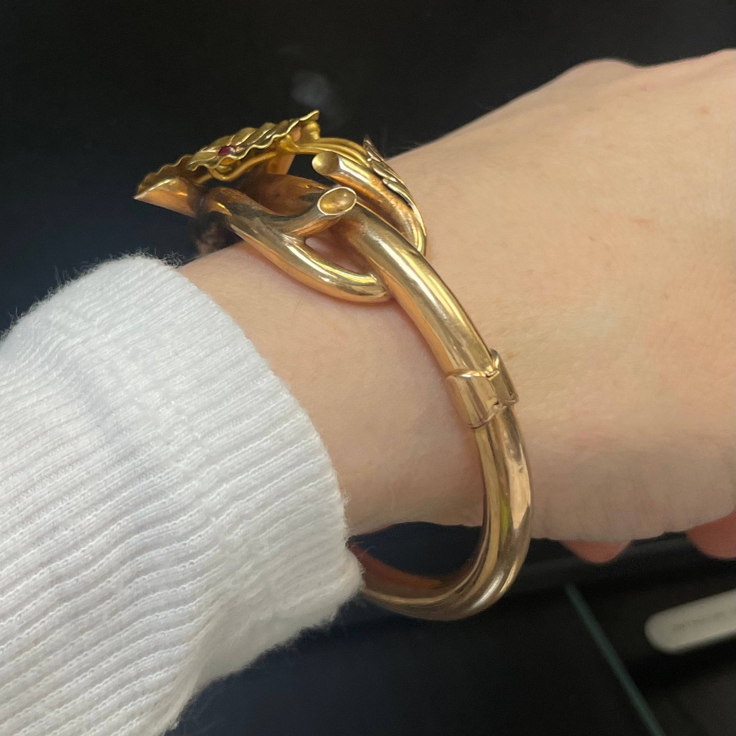 Antique 18K French Rose and Yellow Gold Burma Ruby Bangle Bracelet