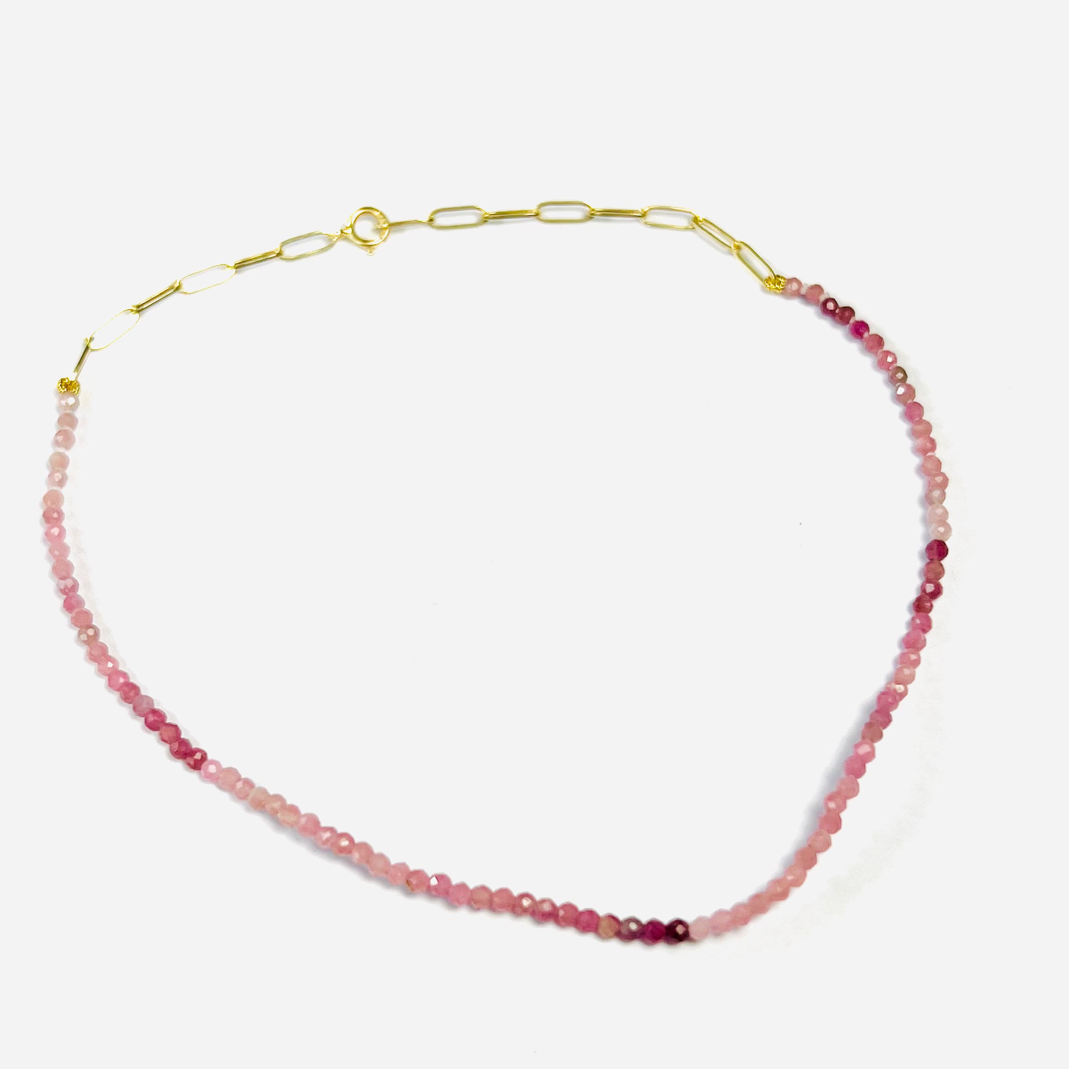 14K Yellow Gold Clasp Pink Sapphire Beaded Anklet 9.5"