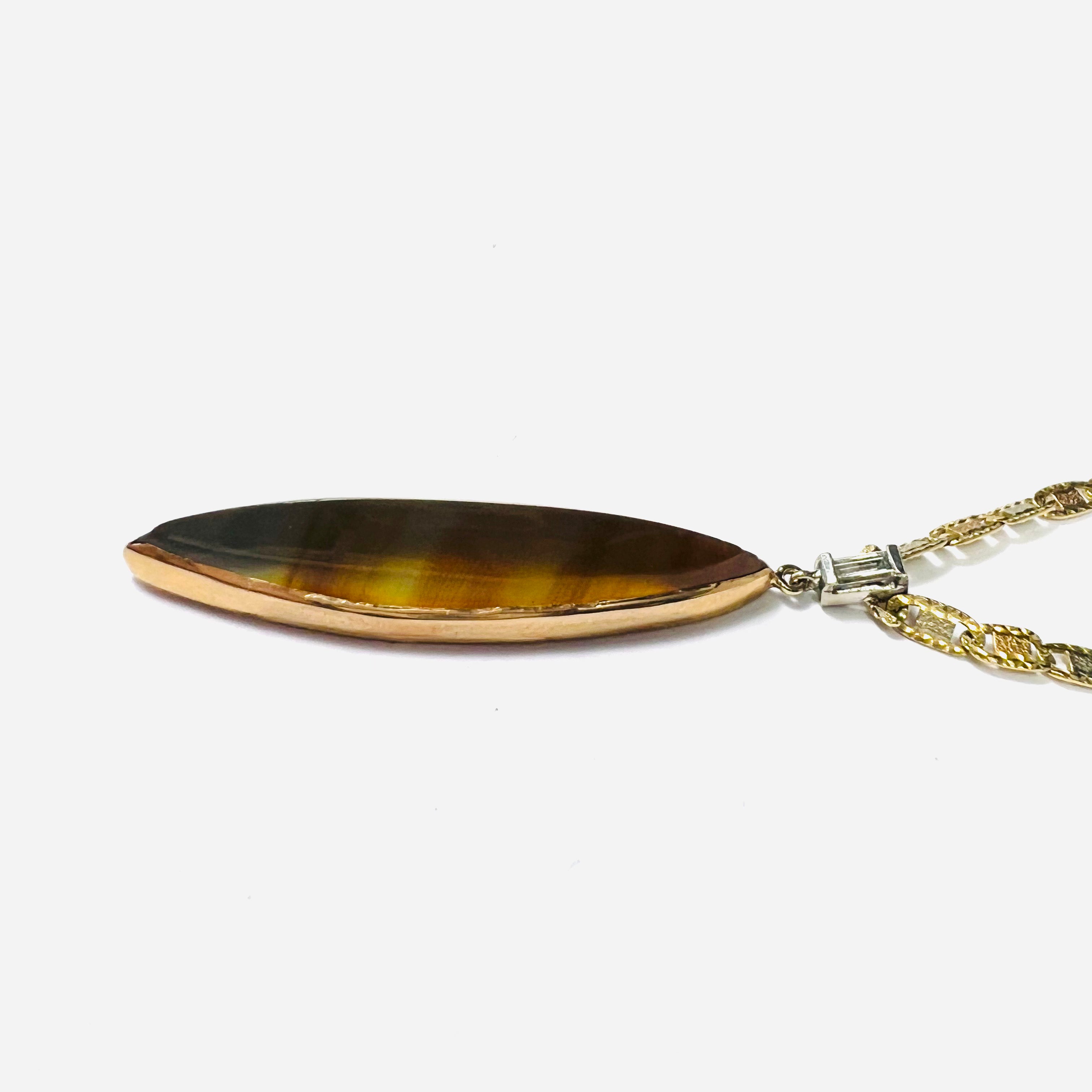 Striped Agate Baguette Diamond Rose and Yellow Gold Necklace 12"