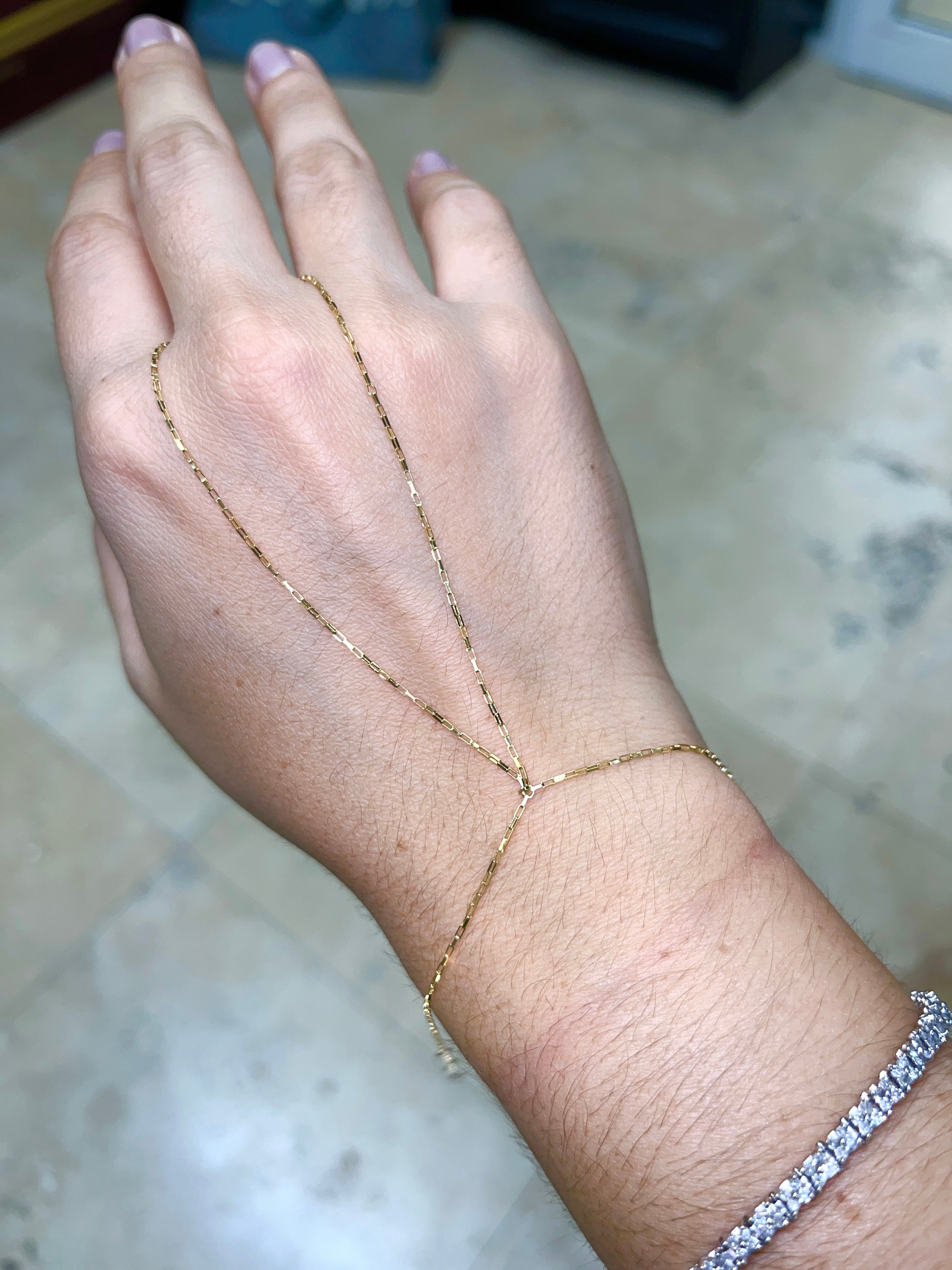 Unique Link X Style 14K Yellow Gold HandChain