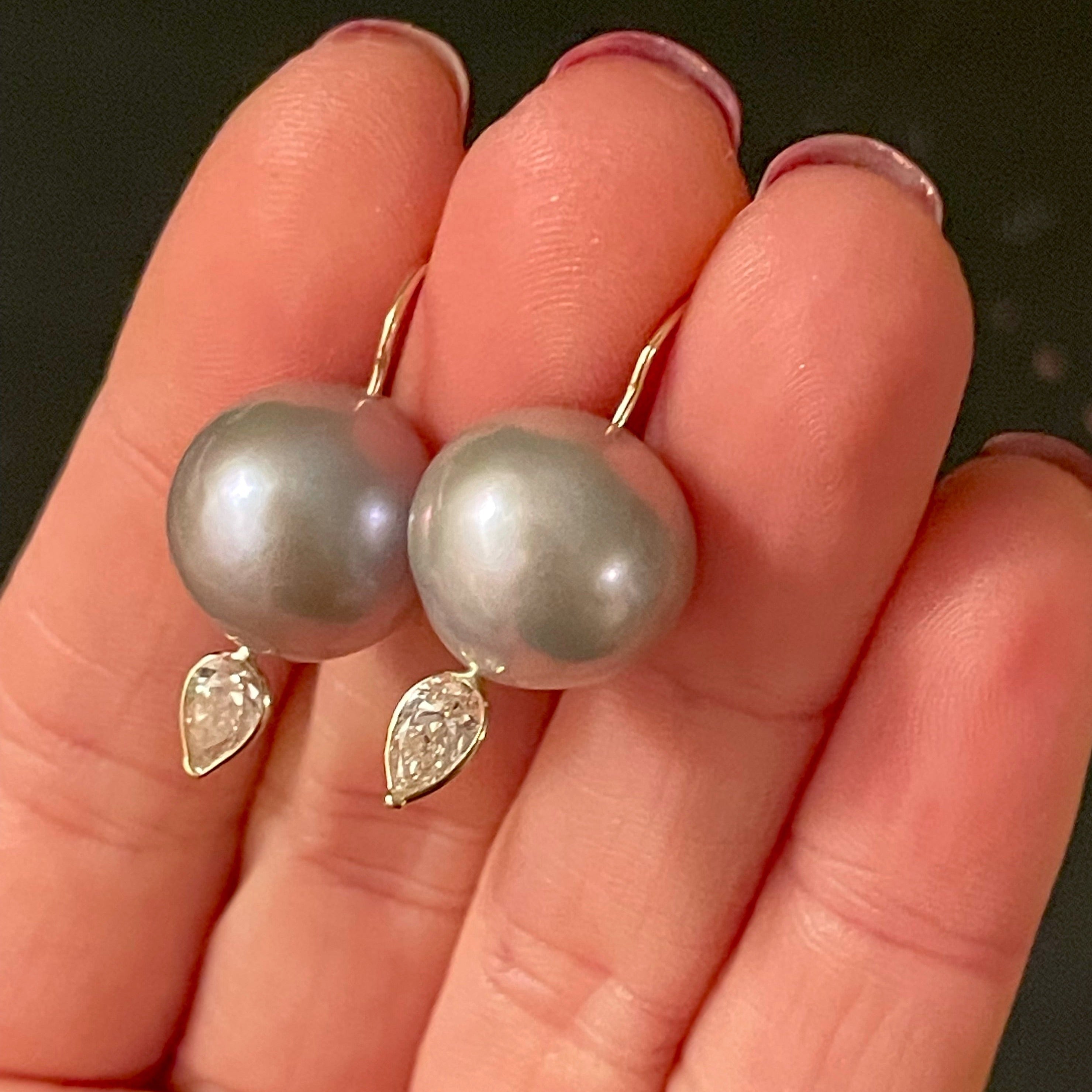 Freshwater 14mm Freshwater Pearl .60CT Yellow 14K Gold Earrings