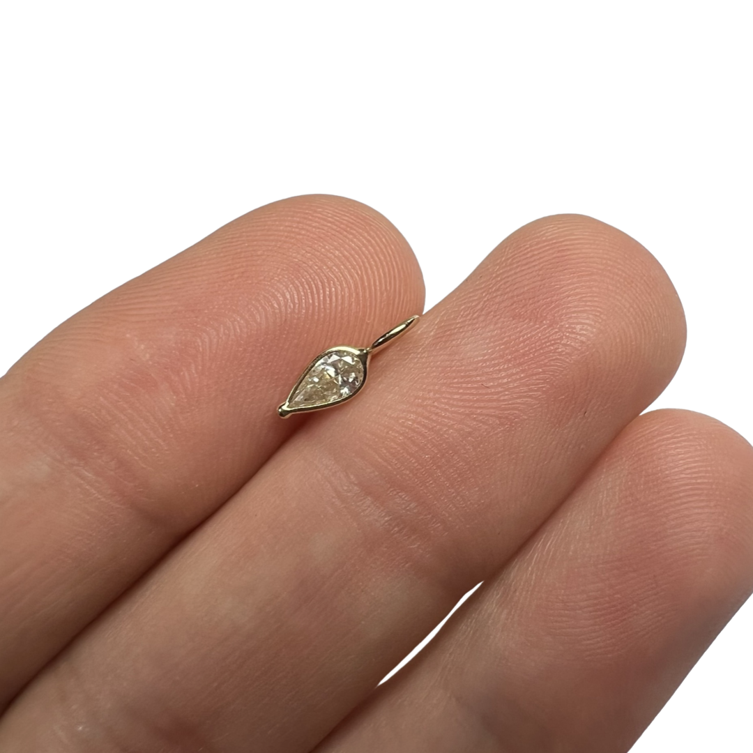 .34ct Pear Diamond Pendant Charm 14K Yellow Gold 11x3.5mm