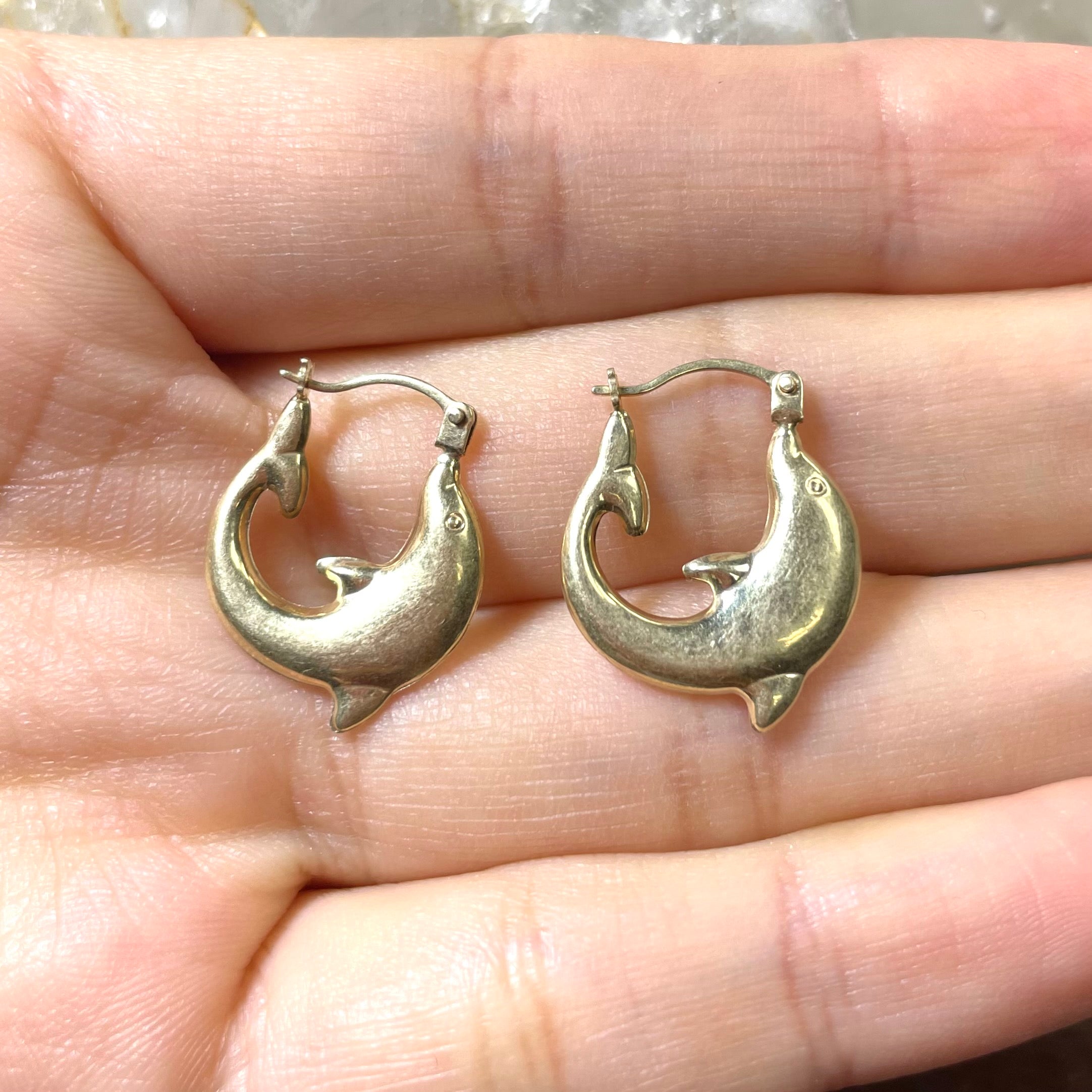 Solid 10k Yellow Gold Puffy Dolphin Hoops