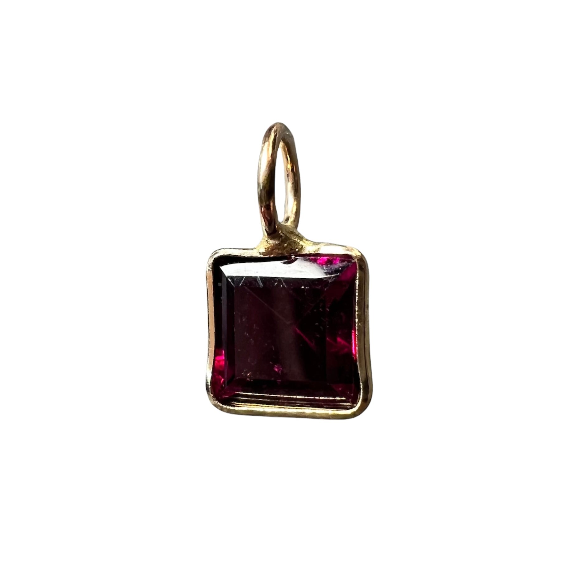 Natural Rhodolite Garnet Ascher Cut 14K Yellow Gold Pendant Charm 10x6mm