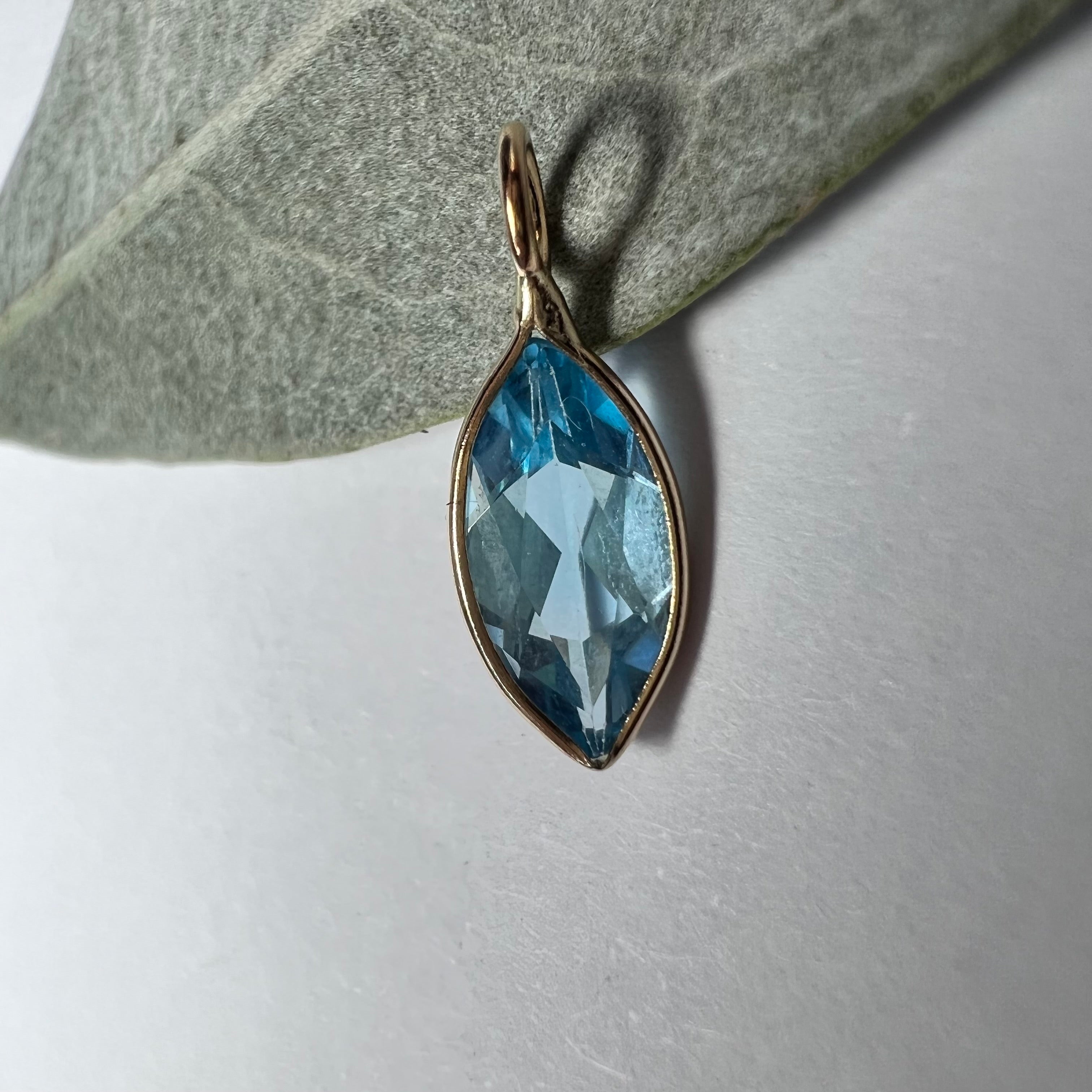 Natural Marquise Topaz 14K Yellow Gold Pendant Charm 15x5.5mm
