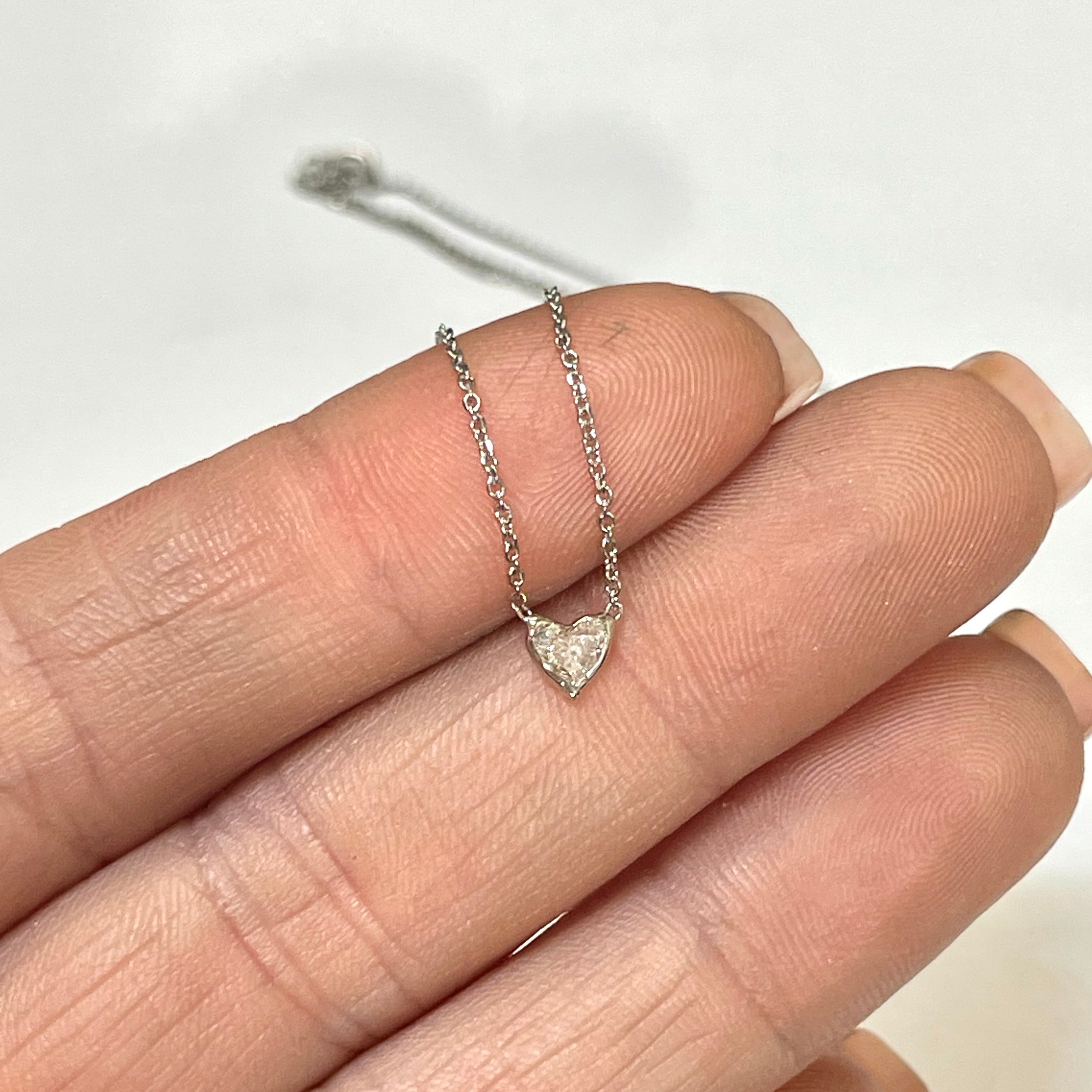 .15CT Diamond Heart Solitaire 16-18" 14K White Gold Necklace